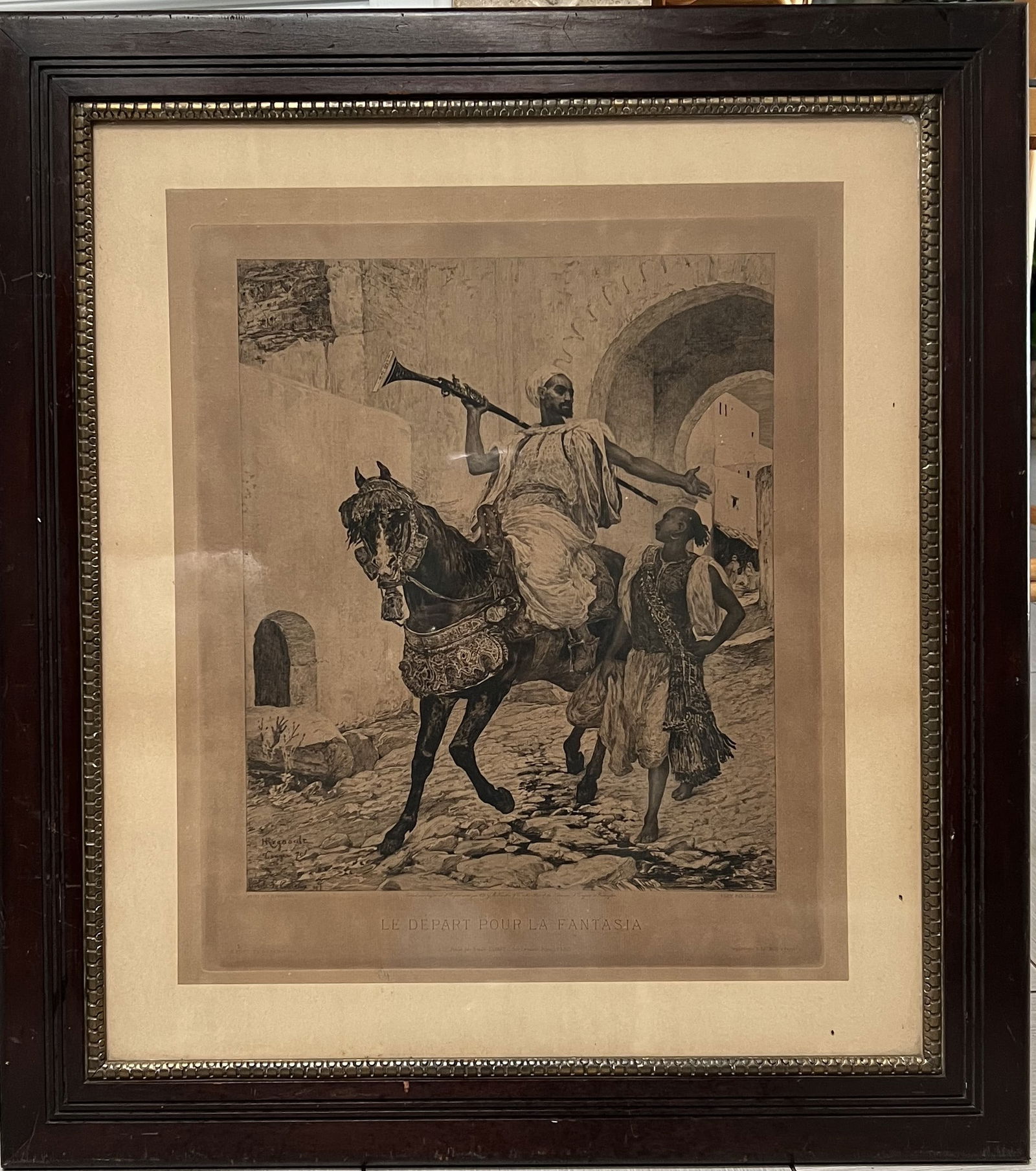 Large 19th Century French Orientalist Print - Man on Horseback with Bayonet (1 of 2)