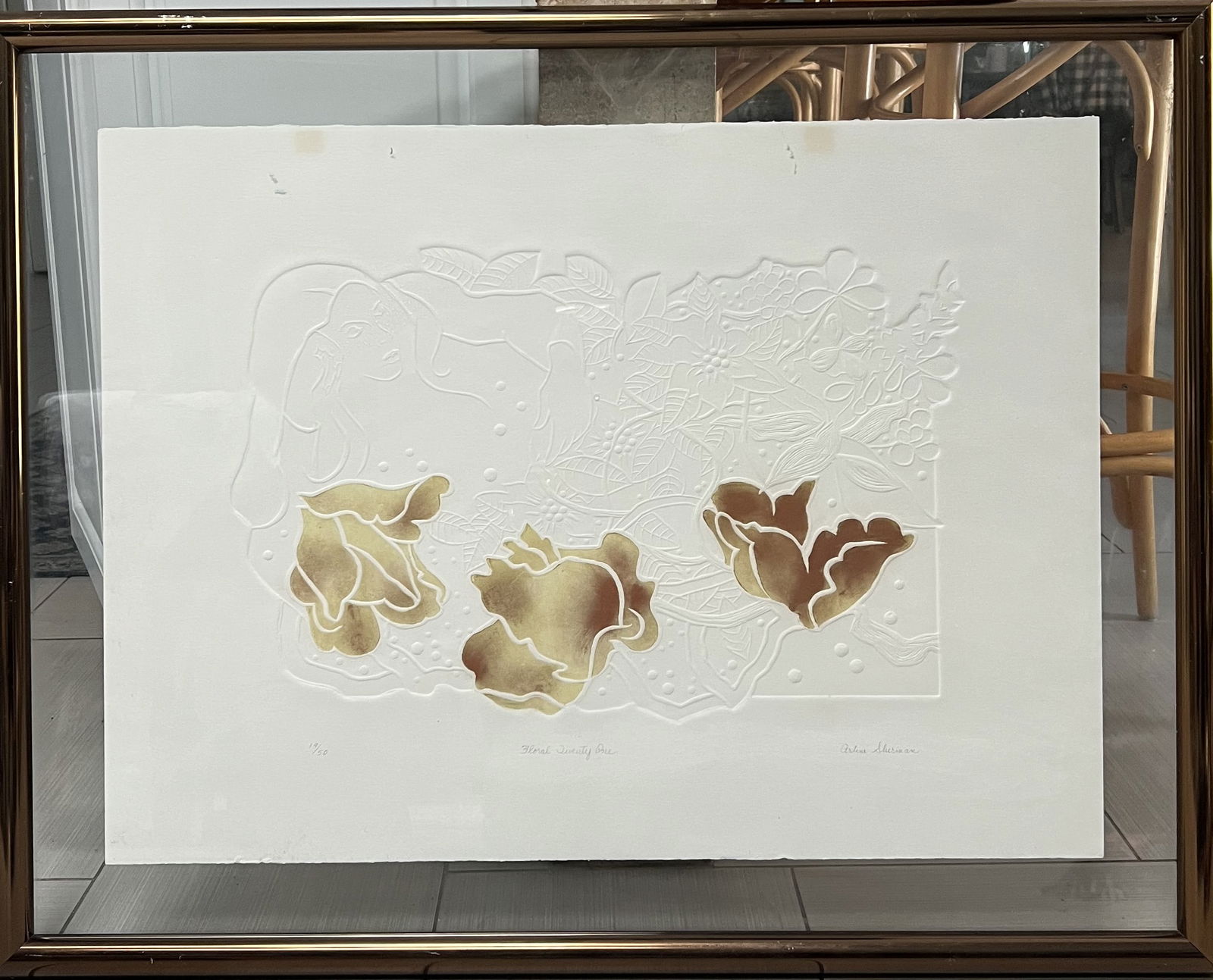 Ardis Shearer Signed Cast Paper Relief Print "Floral Serenity One" - 29x36 (1 of 3)