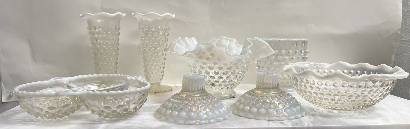 Vintage Fenton Hobnail Glass Collection - 8 Piece Opalescent & Milk Glass Set (1 of 2)