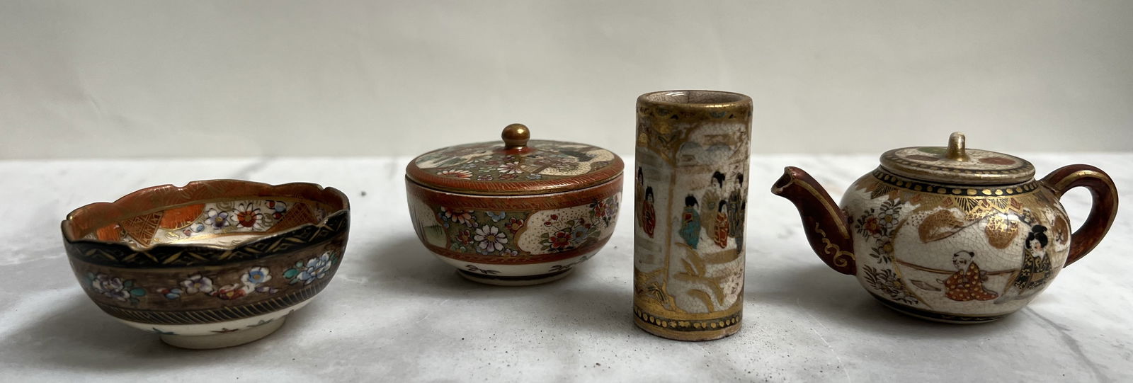 Antique Meiji Period Japanese Satsuma Miniature Tea Set - Signed (1 of 2)