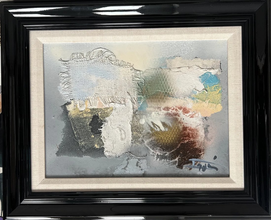 A framed, abstract, mixed-media artwork. signed by the Artist (1 of 3)