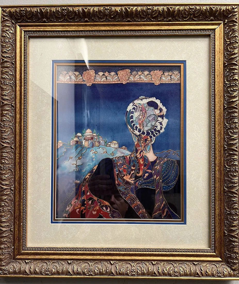 Daniela Kaufman Hand Embellished Enameled Gicl Hand Embellished Enameled Giclee: The product is a medium-sized hand embellished enameled giclee print by artist Daniela Kaufman. It depicts a cityscape subject in a contemporary art style, with limited edition production technique. T