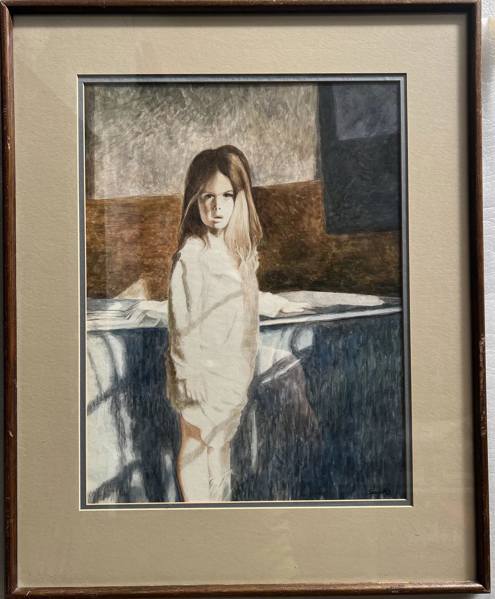 Vintage Mid Century Print Hand Signed by the Artist: Delve into the realism of a vintage mid-century print, hand-signed by the artist, capturing the essence of a girl's portrait. This medium-sized original lithography, dating back to the post-war period