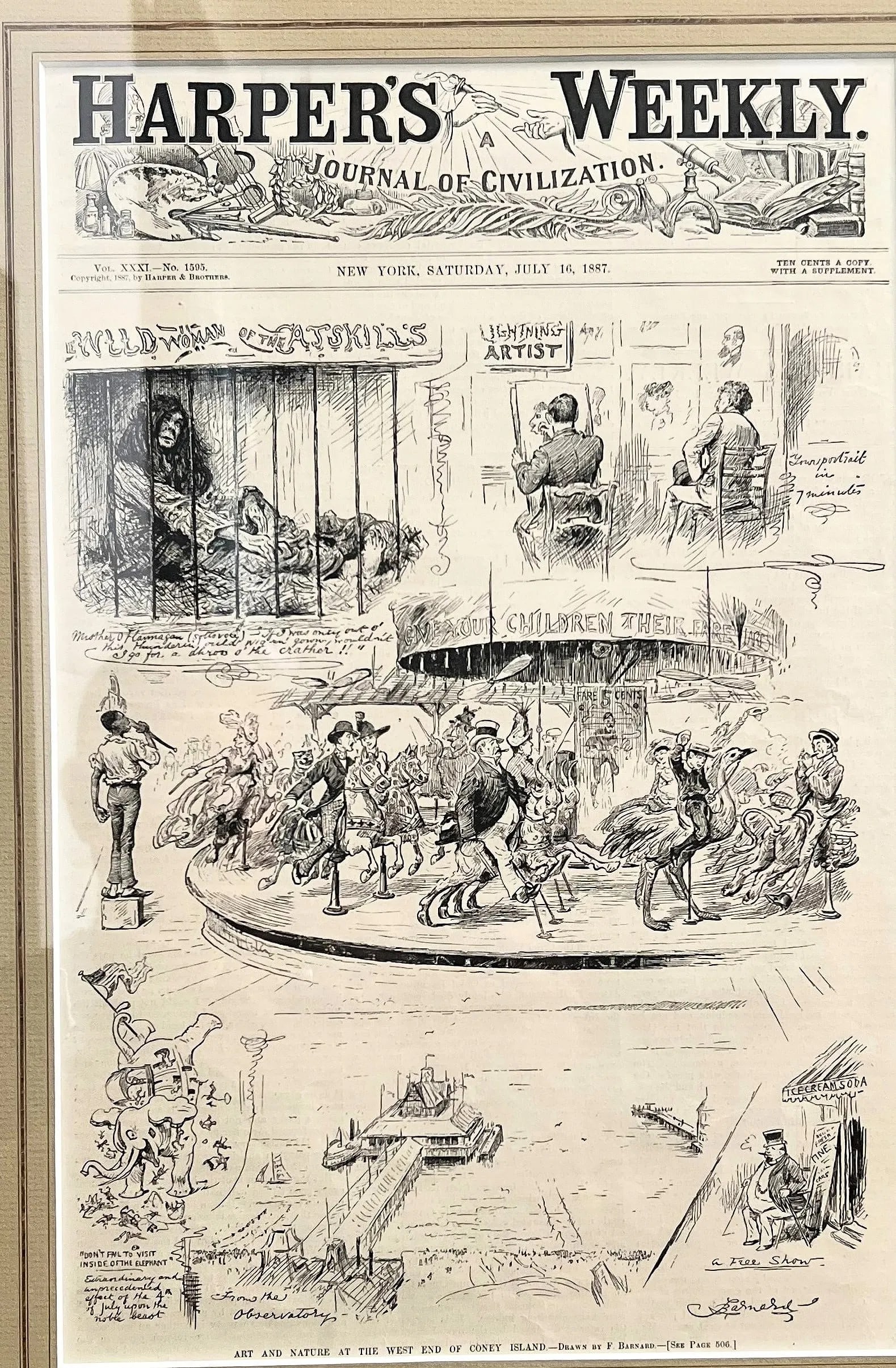 Pair of 19th C Engravings of Coney Island NY (1 of 4)