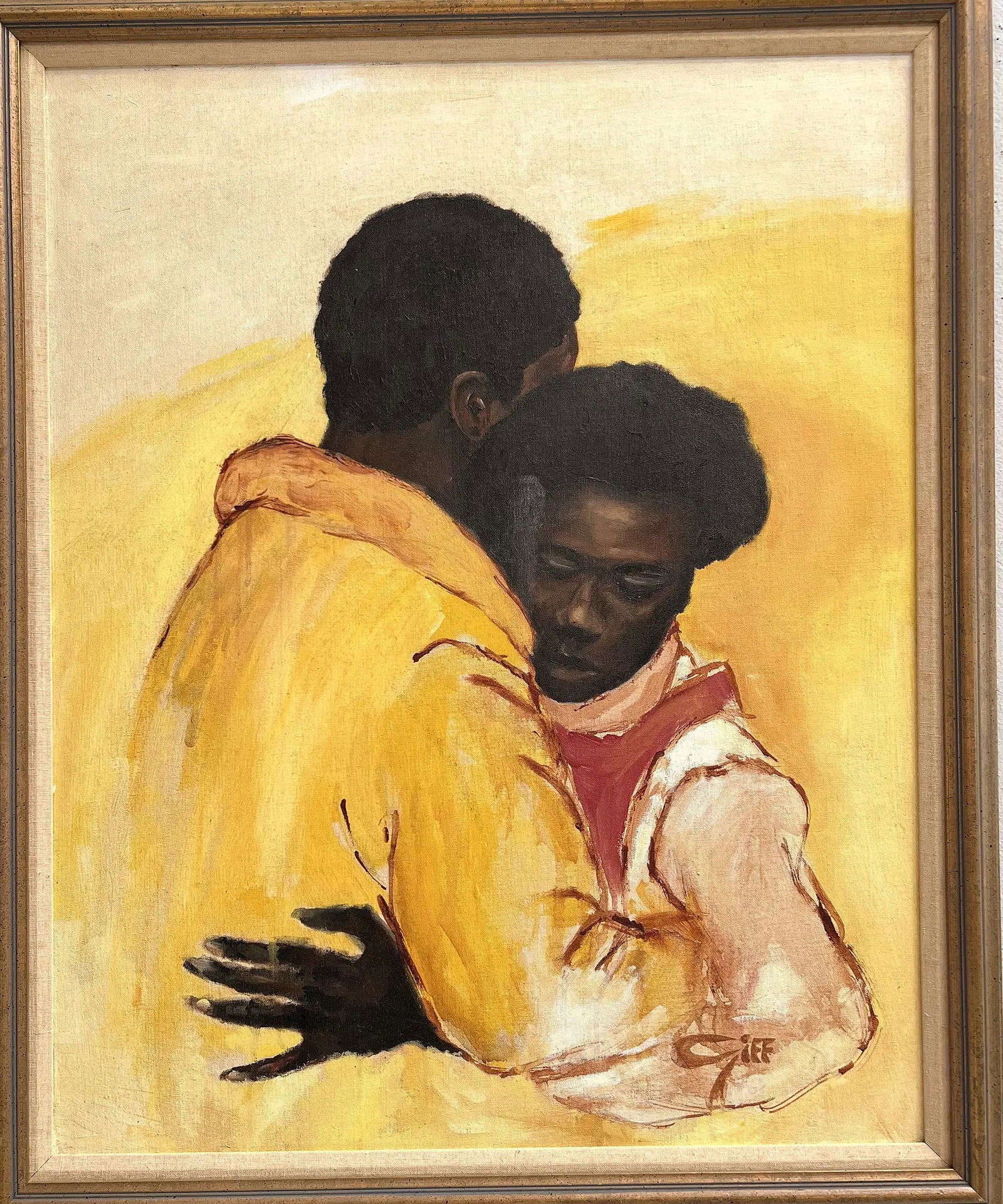 "Lovers" by Douglas Gifford – Original Mid-Century Acrylic Portrait: Title: "Lovers" by Douglas Gifford – Original Mid-Century Acrylic PortraitDimensions: 34" x 28" (Framed)Medium: Acrylic on Canvas/BoardAbout the Artwork:This evocative original painting by Florida a