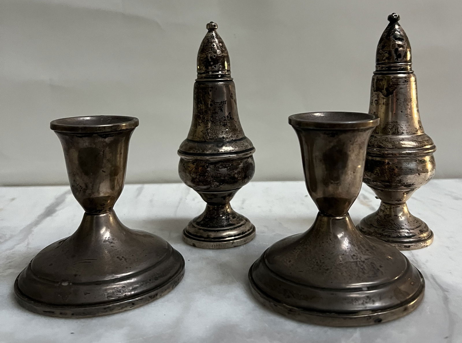 Vintage Elevate your ta Silver Collection - Salt & Pepper Shakers (5") & Weighted Candle Holder (3") (1 of 3)