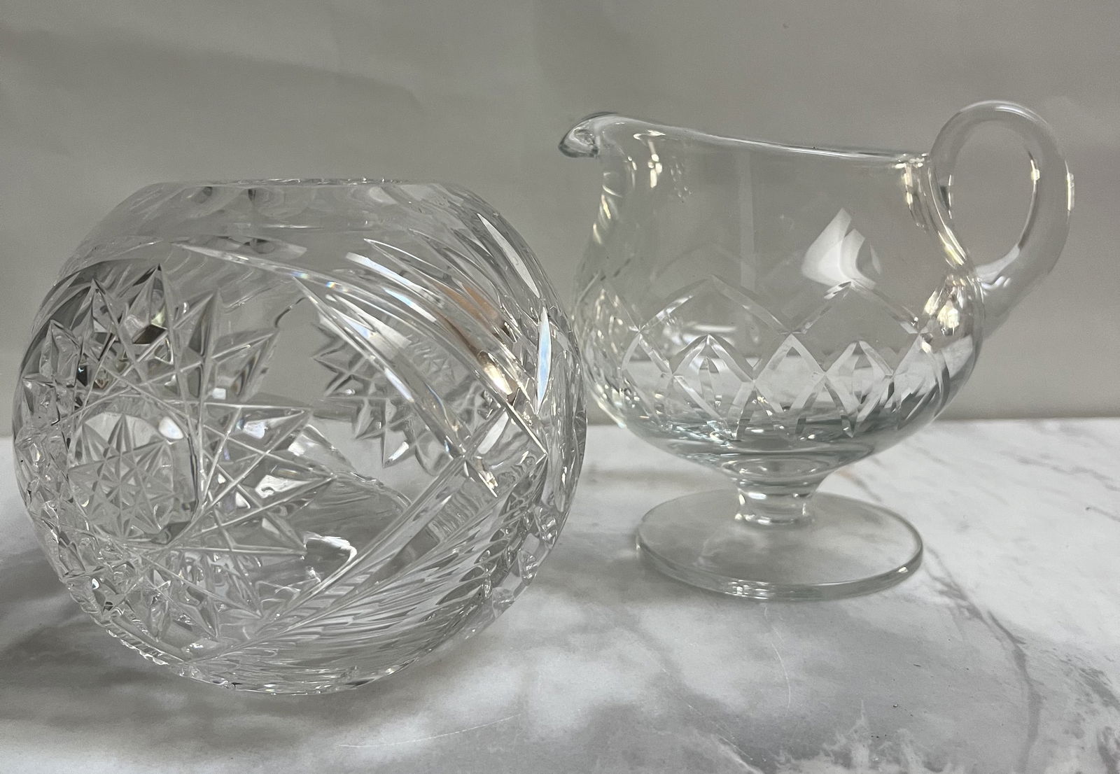 Vintage 5" Cut Crystal Globe Rose Bowl and Pitcher (1 of 1)