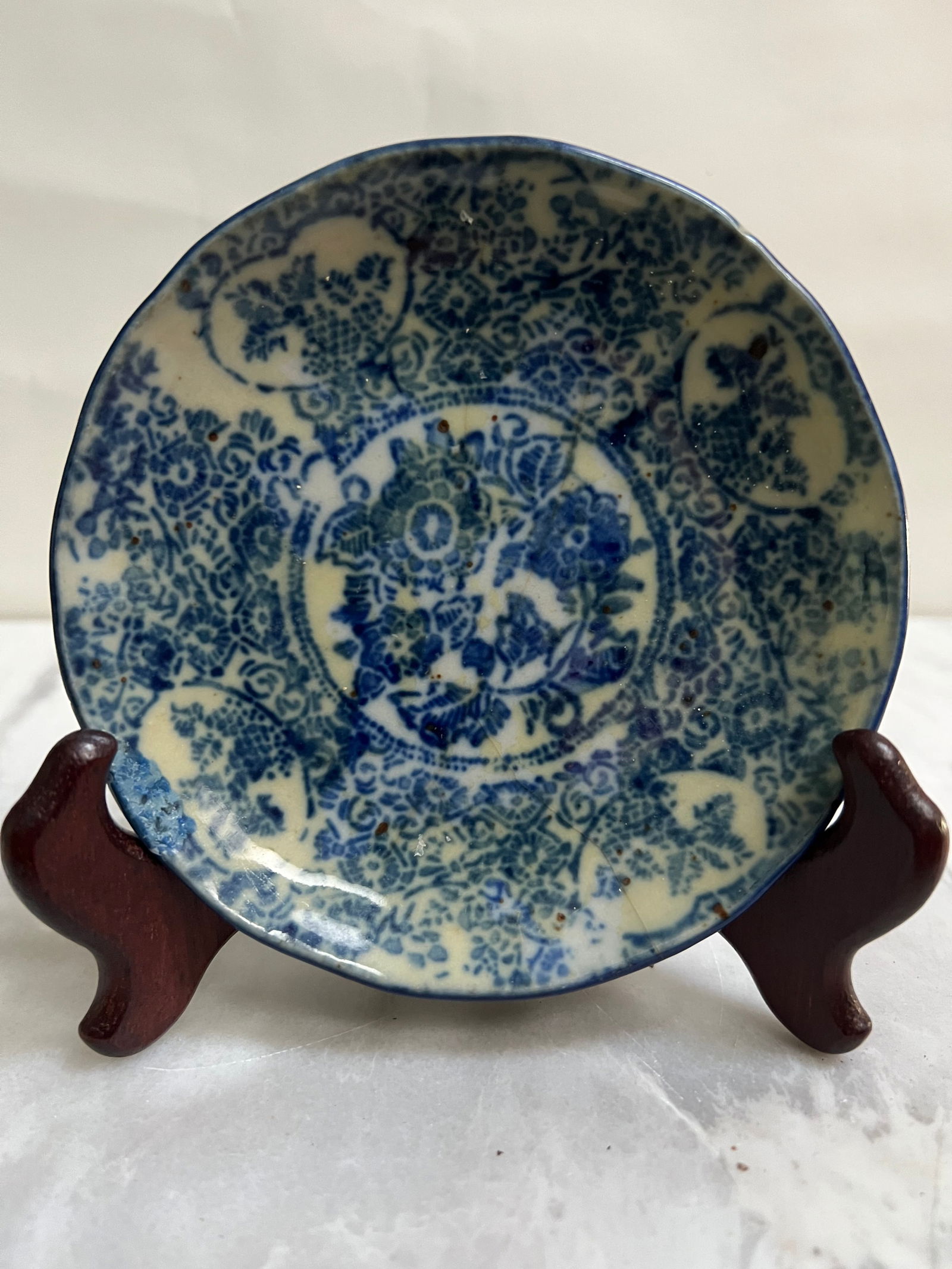 Victorian Staffordshire Blue & White 5-inch Earthenware Plate, C. 1860-1880" (1 of 2)