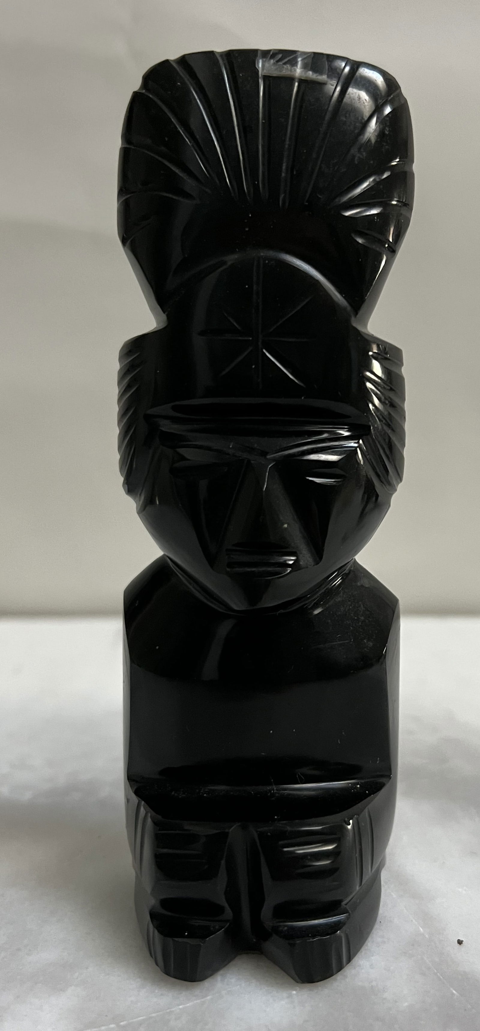 Vintage Hand-Carved Mexican Black Onyx Aztec/Mayan Warrior Figurine (6”)" (1 of 2)