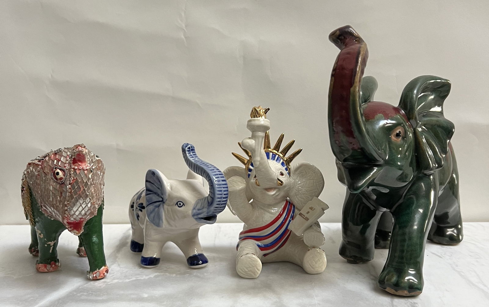 Vintage Collector's Elephant Figurine Lot (Set of 4) – Lenox Lady Liberty, Hand-Painted Delft (1 of 4)
