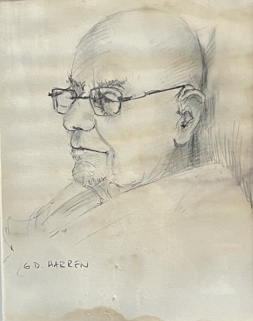 "Quiet Wisdom" – Original Graphite Portrait by Glenn D. Harren: This is a sophisticated and intimate original graphite (pencil) drawing on paper by the American artist Glenn D. Harren (born 1952). Harren is a highly regarded Pennsylvania-based artist known for his