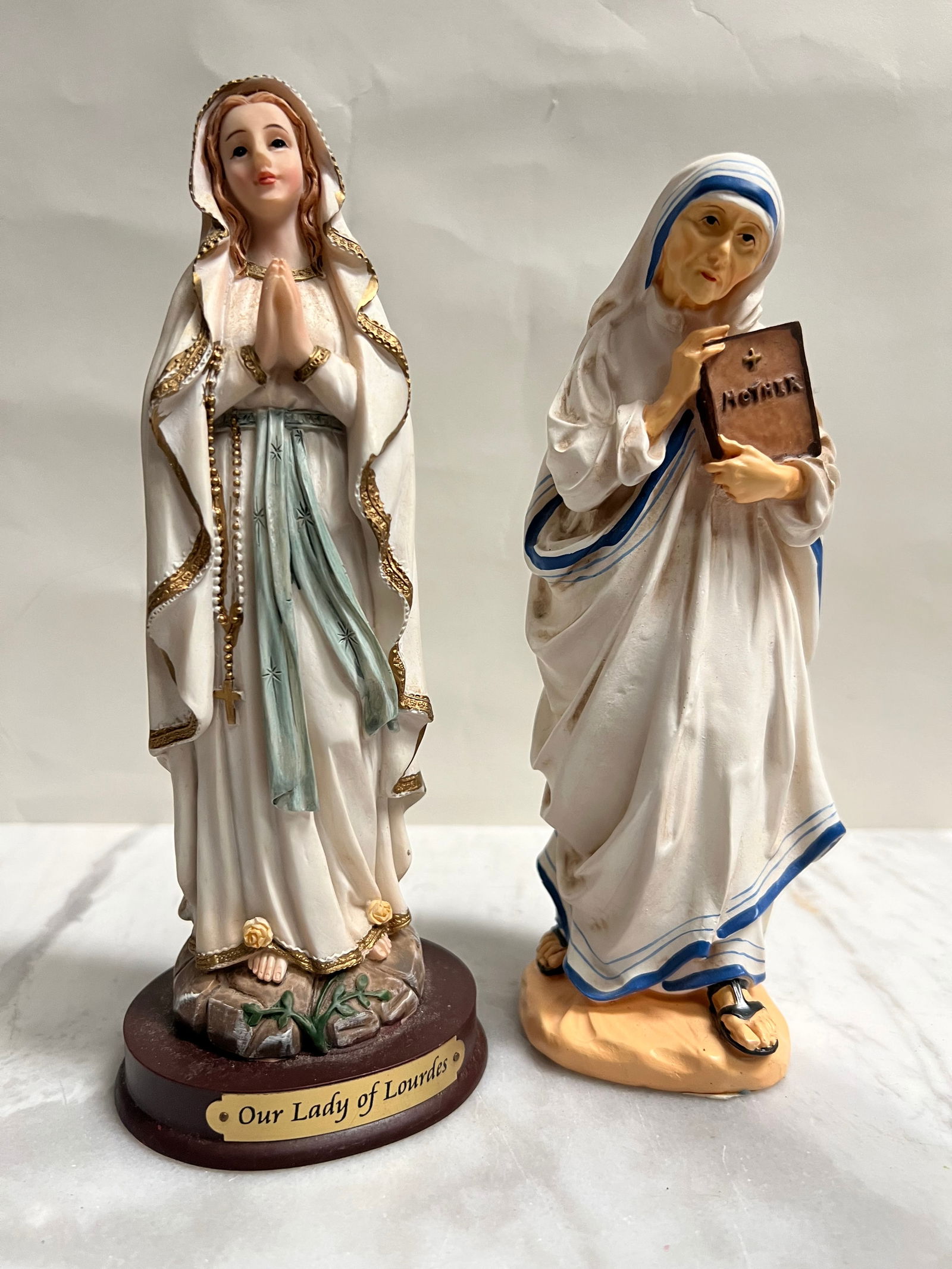 Vintage Religious Figurine Set - St. Teresa of Calcutta (Mother Teresa) & Our Lady of Lourdes (1 of 3)