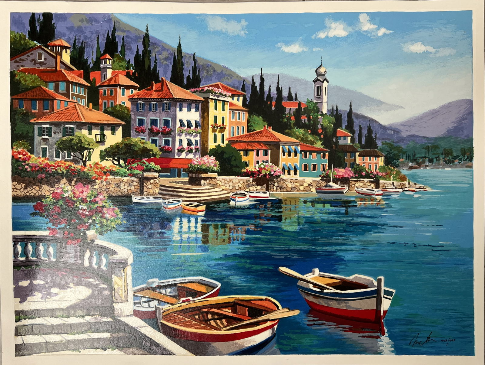 Limited Edition Signed & Numbered Art Print - Mediterranean Harbor Scene (443/495) • Vintage (1 of 3)