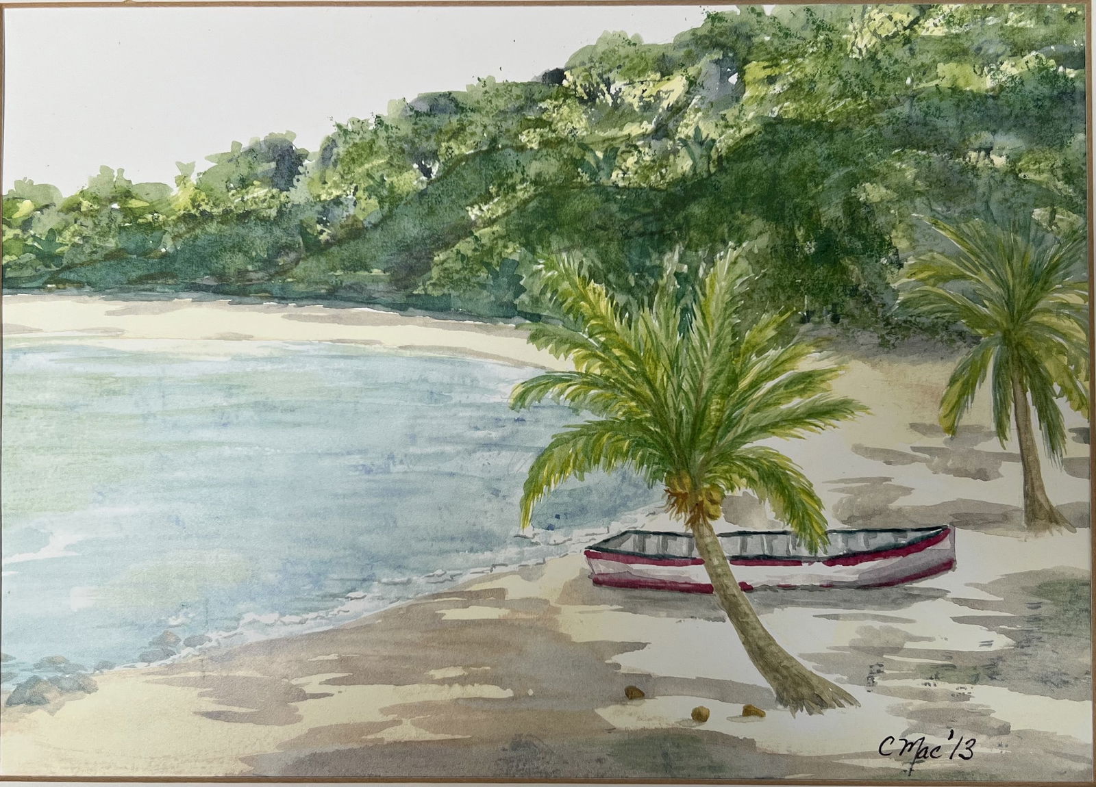 Chris MacCormack Original Watercolor Tropical Beach & Boat Painting, 11x14 Matted: This item is an original watercolor painting by Chris MacCormack, a Florida-based artist and educator who operates under the name Art by CMAC.Artwork Description• Artist: Chris MacCormack (MAT),