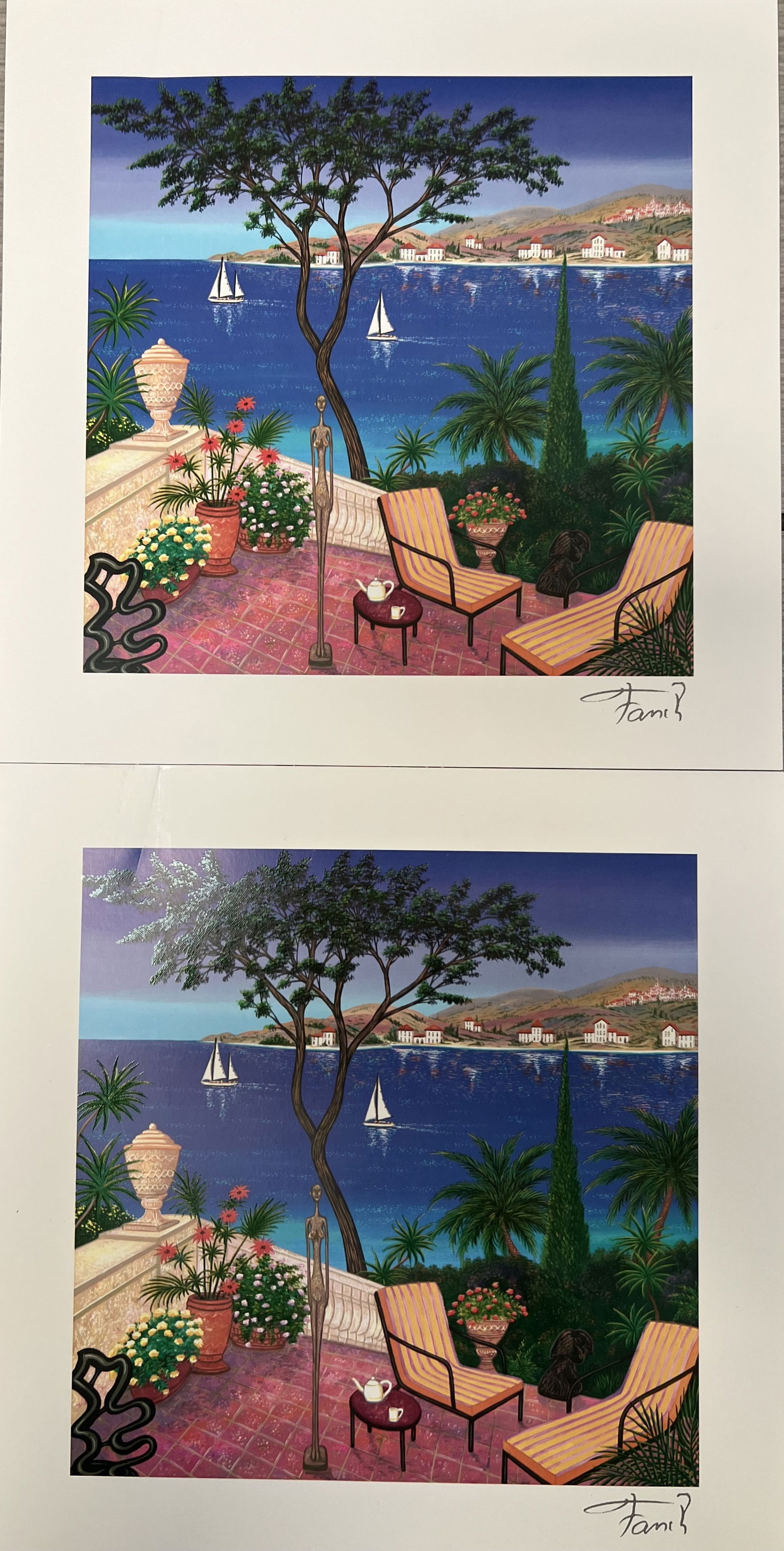 Pair of Fanch (Francois) Ledan "Terrace with Sculptures" Seriolithographs with COA (1 of 2)