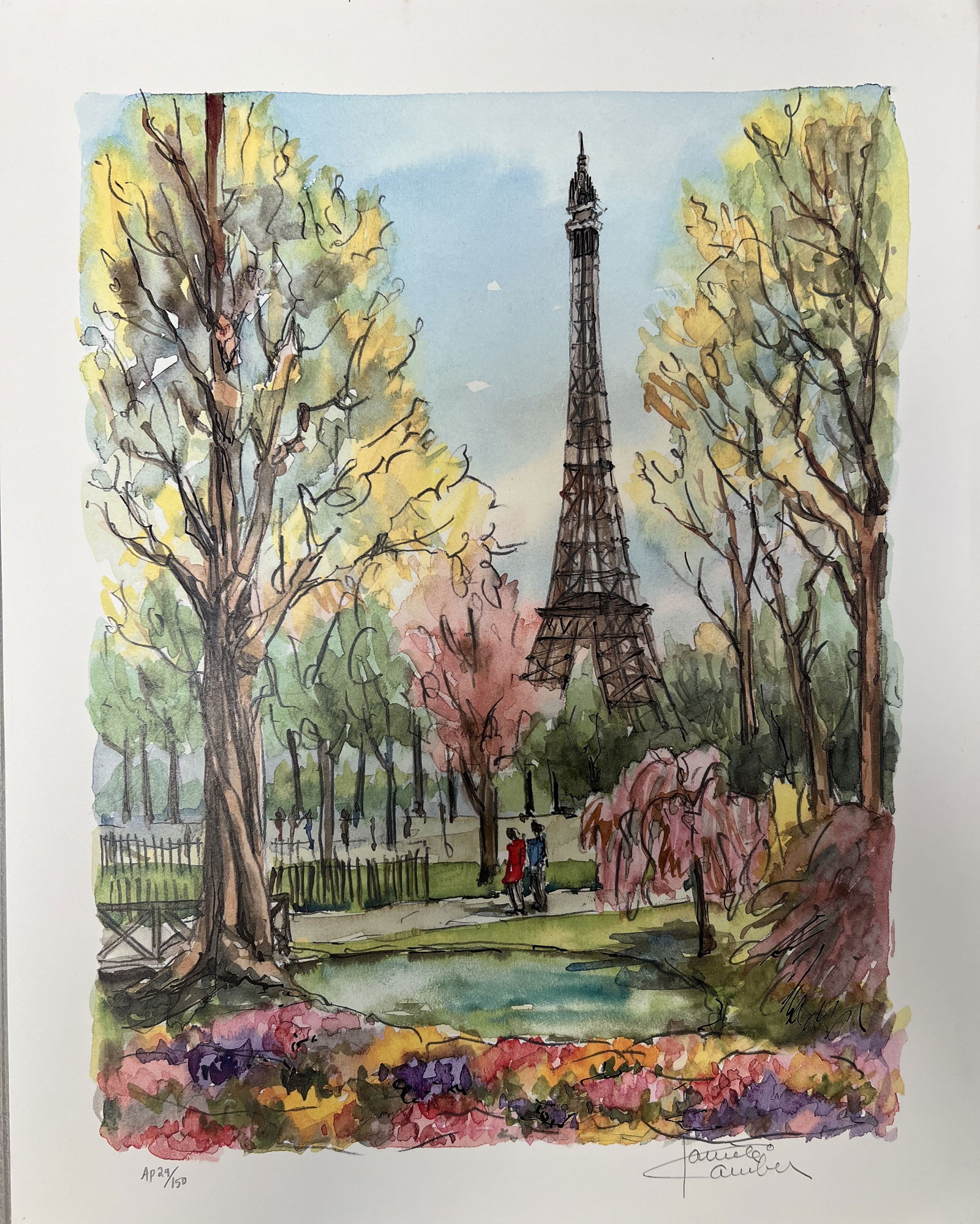 Daniele Cambier "Paris-Jardines du Trocadeio" Signed Artist Proof Seriolithograph + COA (1 of 4)