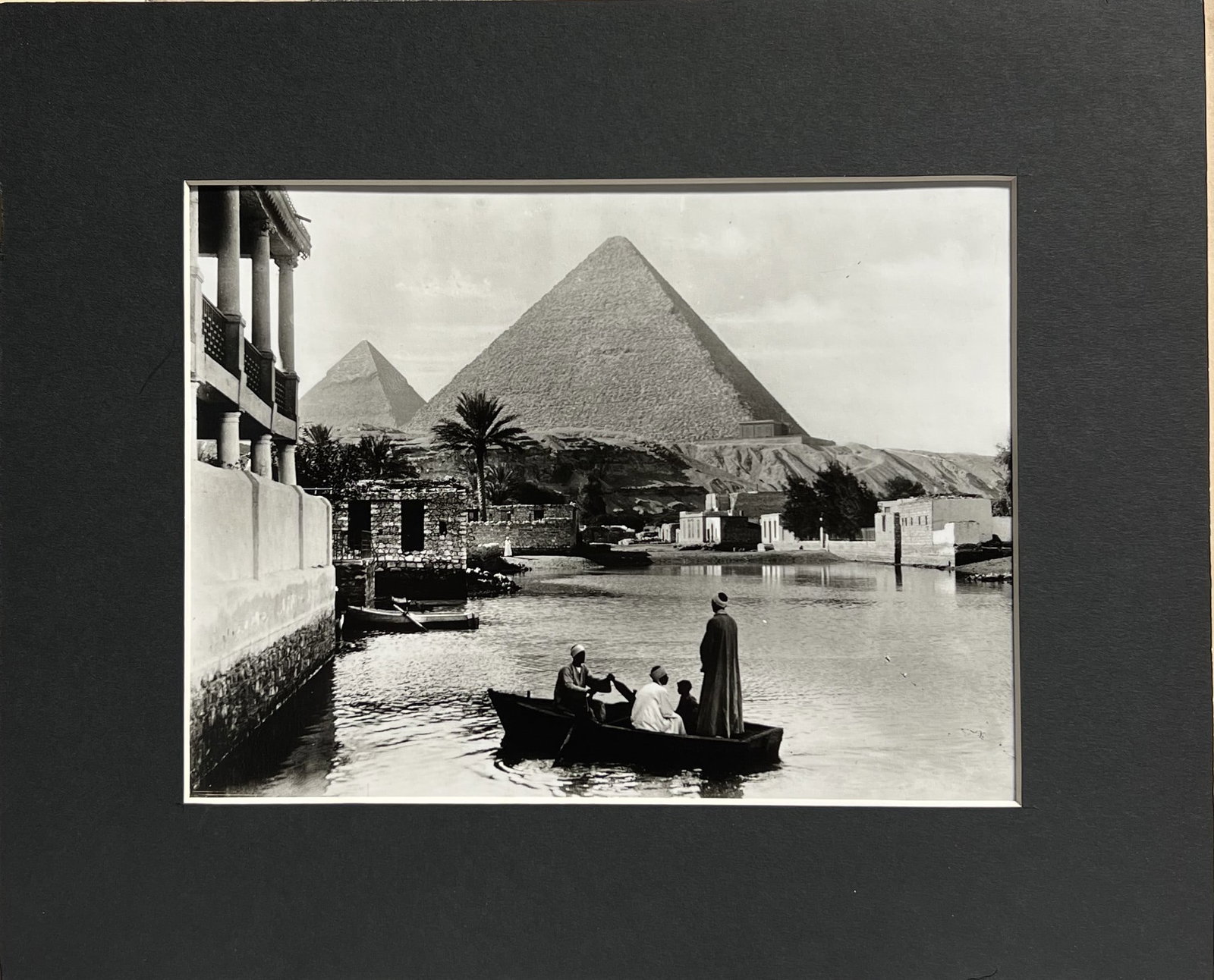 Lehnert & Landrock Vintage Heliogravure - Great Pyramids of Giza, Egypt - matted: Artist/Studio: Lehnert & Landrock (Rudolf Franz Lehnert & Ernst Heinrich Landrock)Title: The Great Pyramids of Giza from the WaterMedium: Heliogravure / PhotogravureApprox. Era: Mid-20th Century