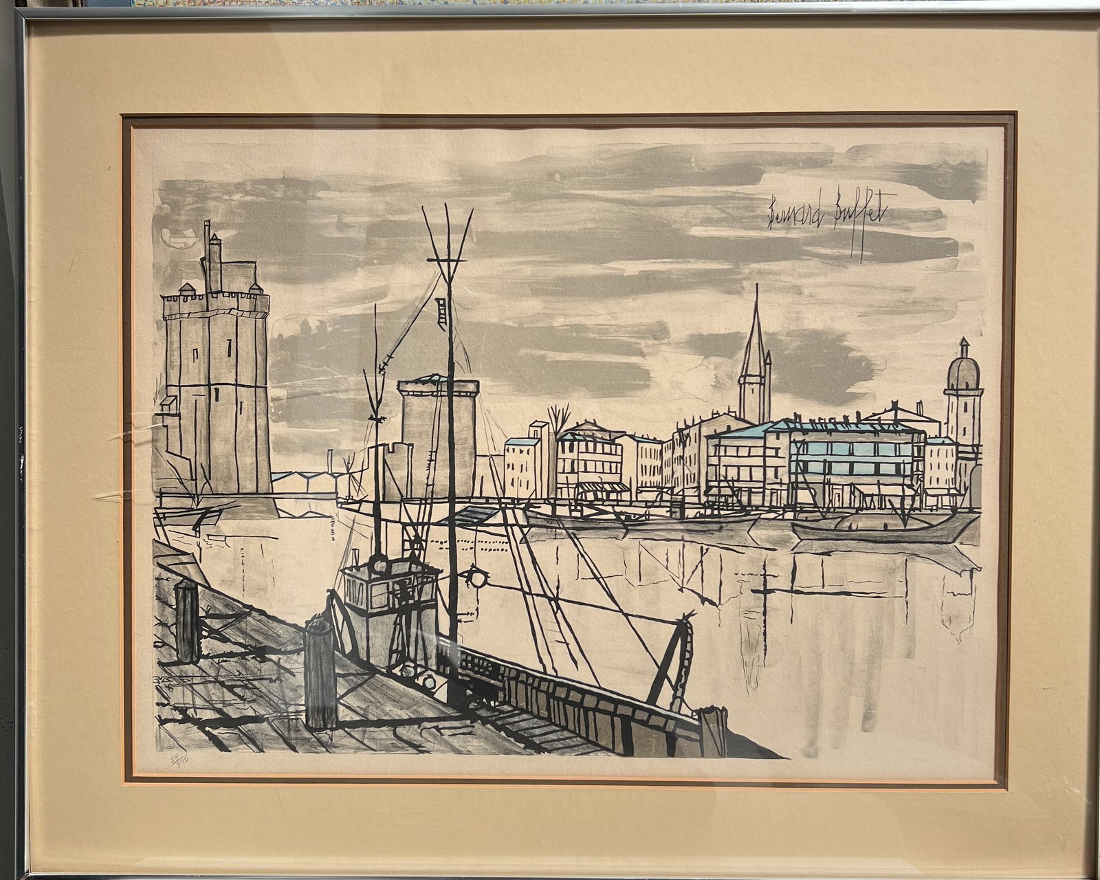Bernard Buffet "Le Port de la Rochelle" Limited Edition Lithograph - 54/375 - Framed 30 x 24: Artist: Bernard Buffet (French, 1828–1999)Title: Le Port de la RochelleMedium: Lithograph on paperSignature: Signed in the plate (upper right).Edition: Hand-numbered 54/375 in pencil (lower