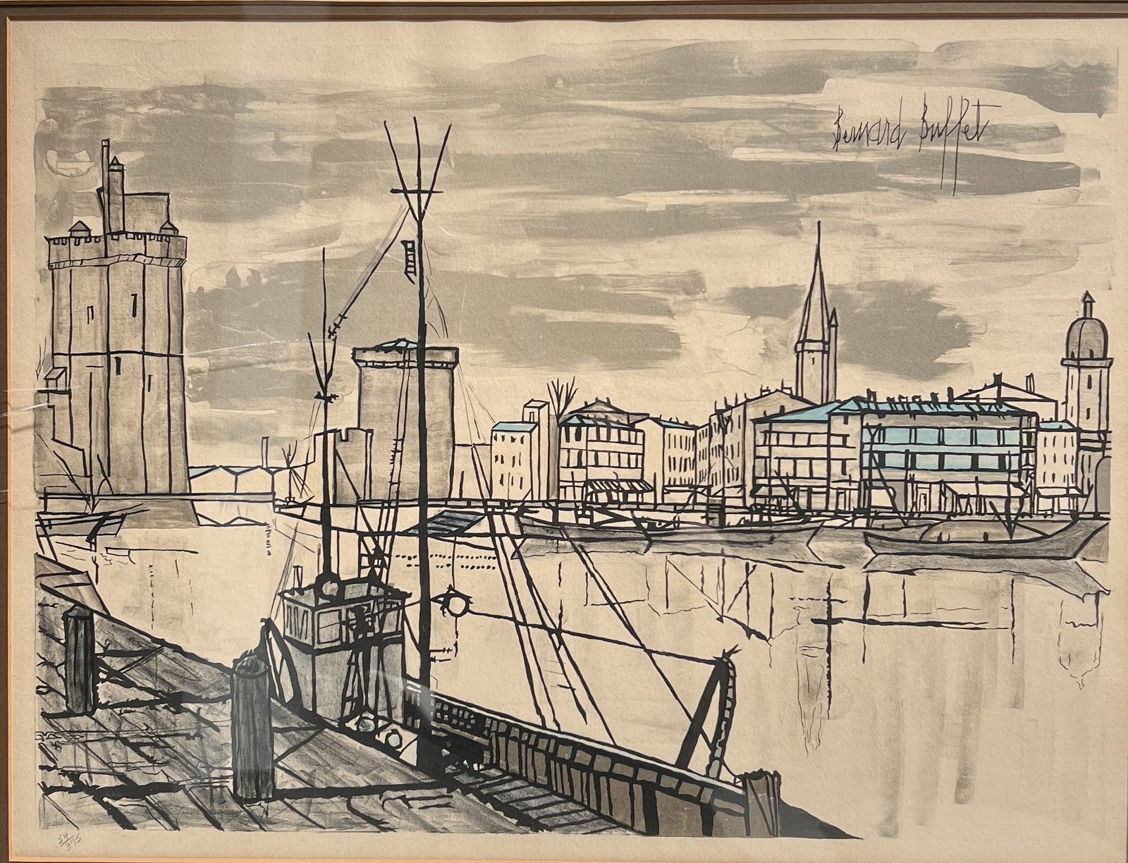Bernard Buffet "Le Port de la Rochelle" Limited Edition Lithograph - 54/375 - Framed 30 x 24 - 2