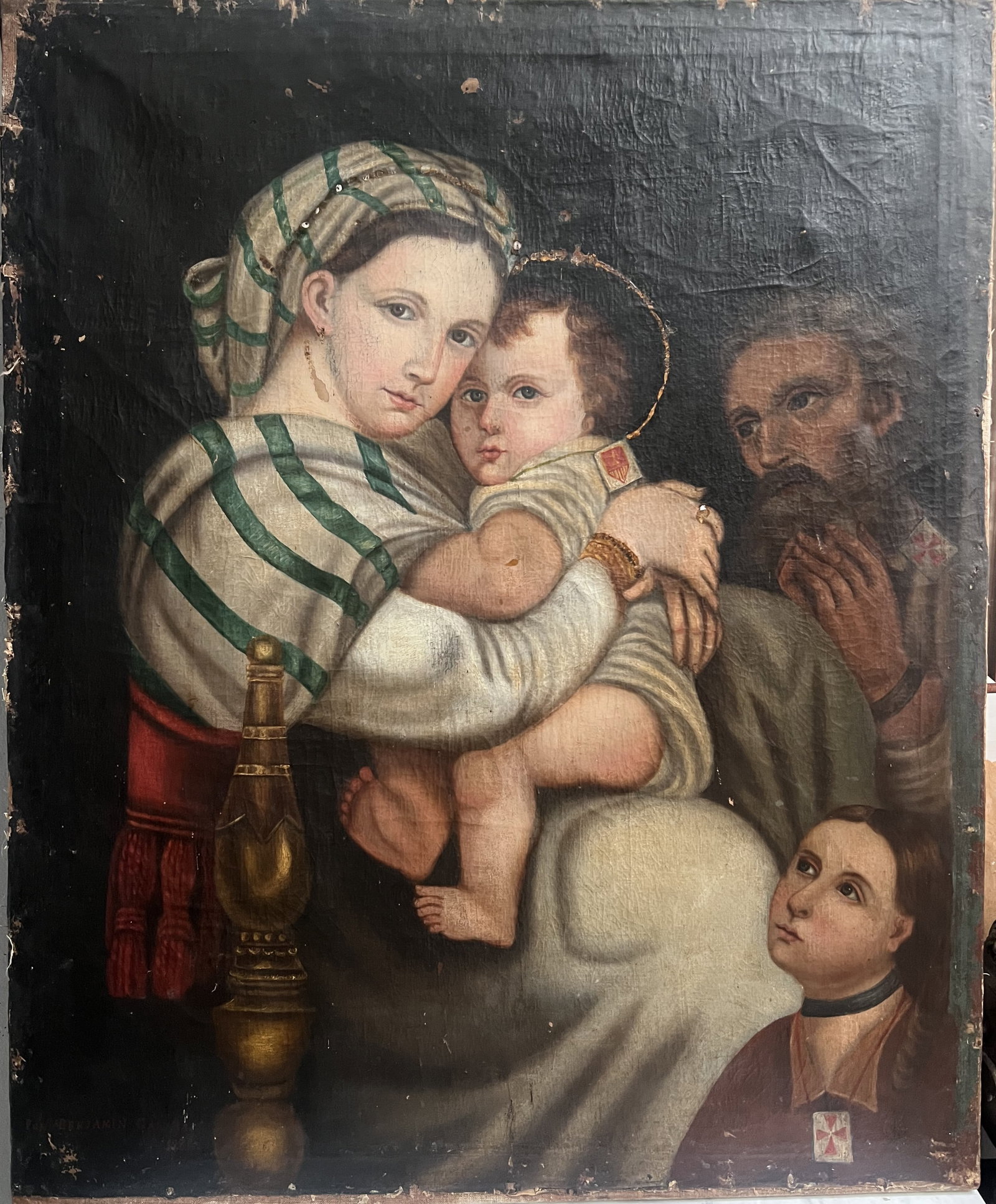 Antique Cuzco School Oil Painting "Madonna & Child" - Signed Benjamin Garcia (1 of 3)