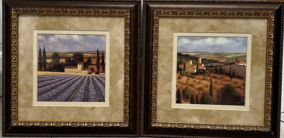 Pair of James Wiens Framed Prints - "Tuscany Evening" & "Tuscan Landscape" - 13x13: OverviewThis coordinated pair of framed prints captures the rustic charm and warm light of the Italian countryside. James Wiens is known for his "easy" and accessible impressionist style, primarily us