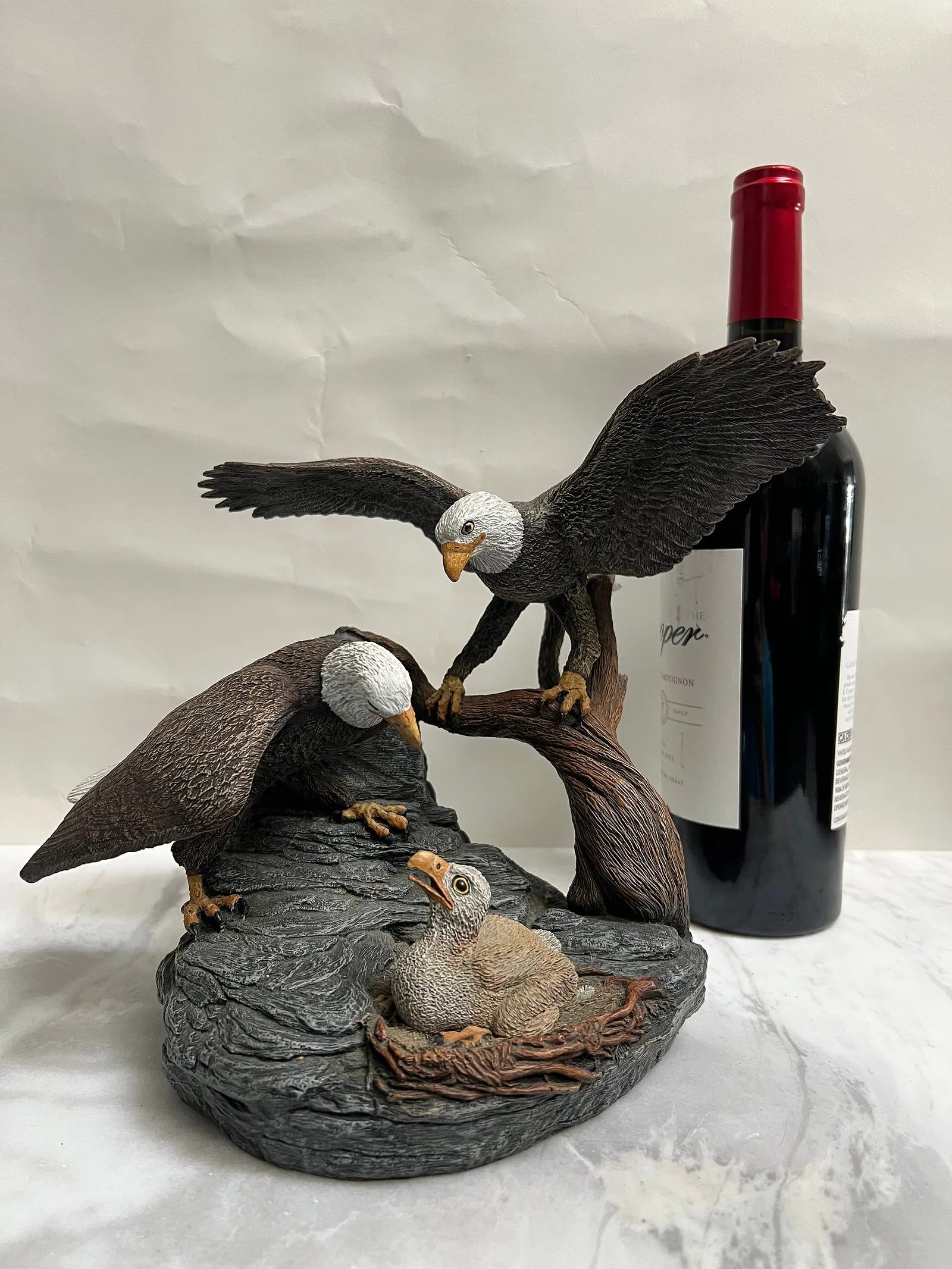 Vintage Aus Ben Studios "Nest of Eagles" by Charles Earnhardt- Limited Edition: Artist: Charles Earnhardt• Studio: Aus-Ben Studios (formerly located in Boone, North Carolina; now closed)• Material: Hand-painted cold cast bronze. This is a specialized process where real 
