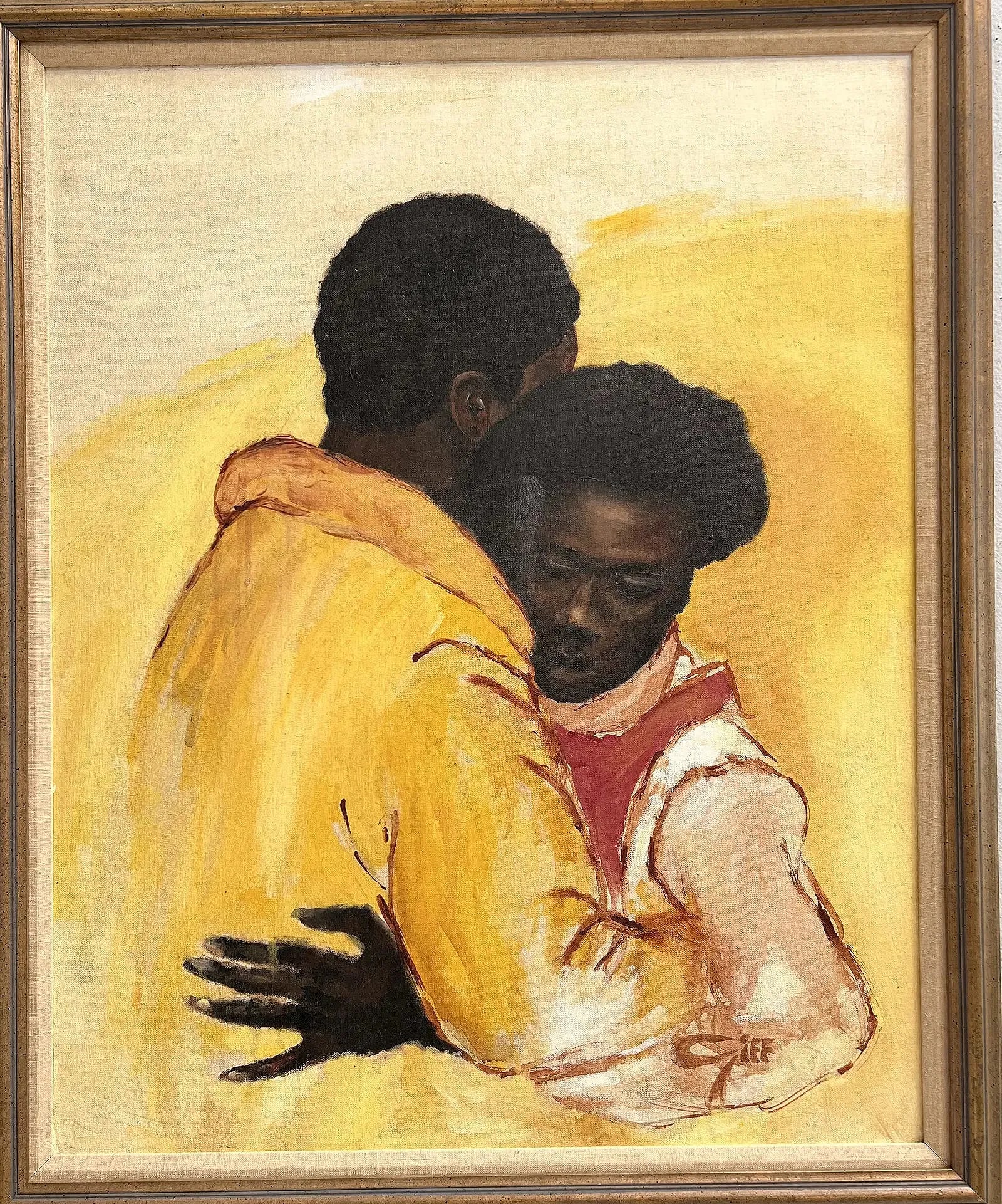 "Lovers" by Douglas Gifford – Original Mid-Century Acrylic Portrait: Title: "Lovers" by Douglas Gifford – Original Mid-Century Acrylic PortraitDimensions: 34" x 28" (Framed)Medium: Acrylic on Canvas/BoardAbout the Artwork:This evocative original painting by Florida a