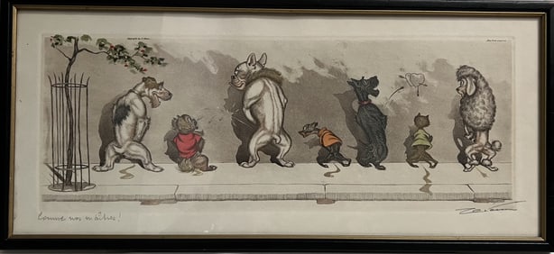 Boris O'Klein Hand-Signed Etching "Comme nos maîtres!" – Dirty Dogs of Paris Series