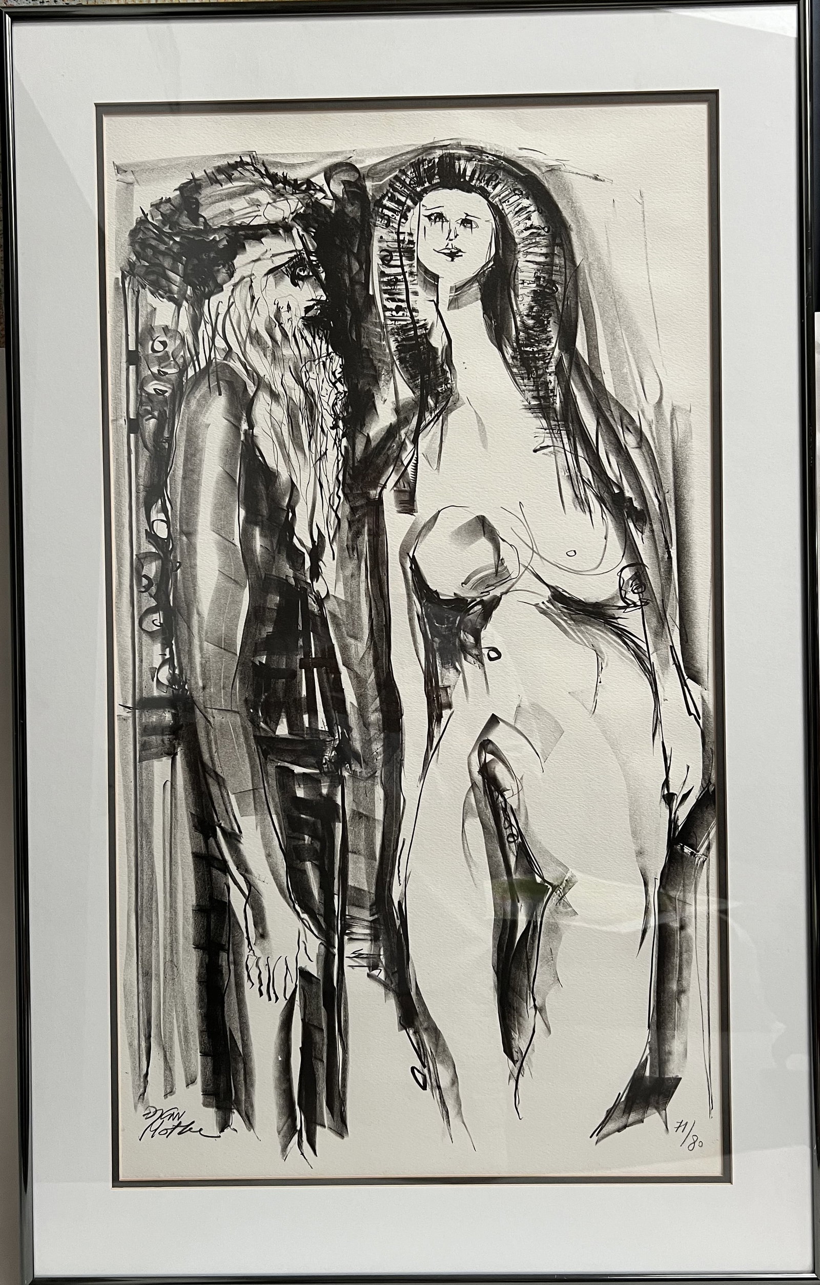 Zamy Steynovitz Hand-Signed Lithograph "The Lovers" – Limited Edition 71/80 – Framed: This piece is an original limited edition lithograph by the Israeli-American artist Zamy Steynovitz (1951–2000). Known for his Expressionist style, Steynovitz was heavily influenced by Marc Chagall,