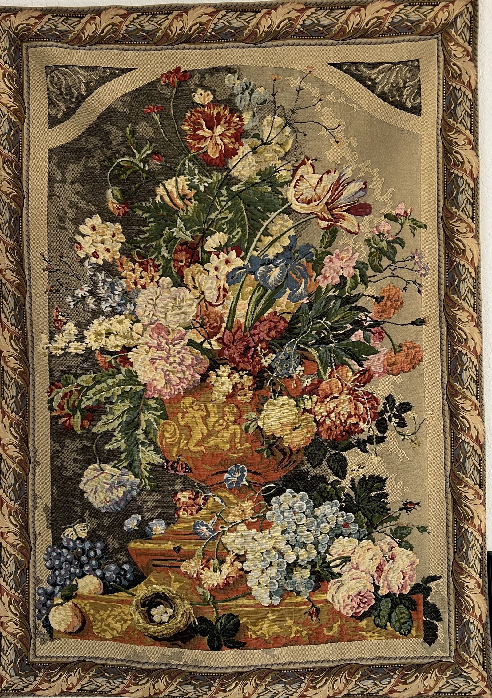 Huge Corona Decor Co. Belgian Woven Wall Tapestry - "Beige Vase" Floral 79"x51" (1 of 2)