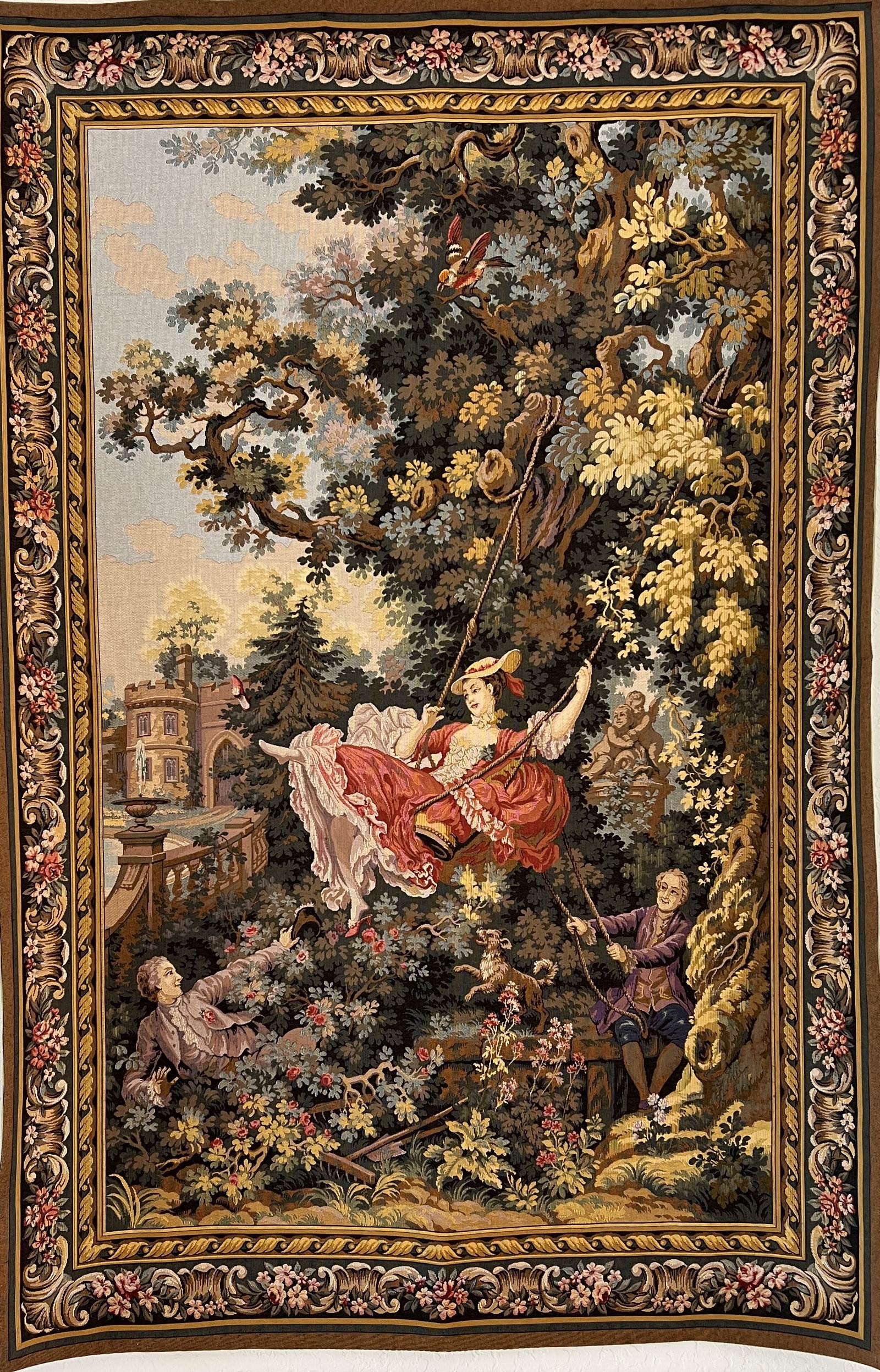 Huge Point Genre Gobelins French Wall Tapestry "L'Escarpolette" (The Swing) 200x130cm (1 of 2)