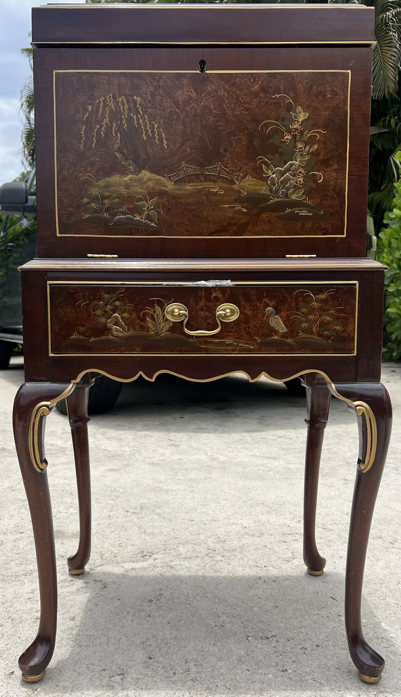 Hickory White Chinoiserie Silver Chest on Stand - American Masterpiece Collection Hand-Painted Drop- (1 of 5)