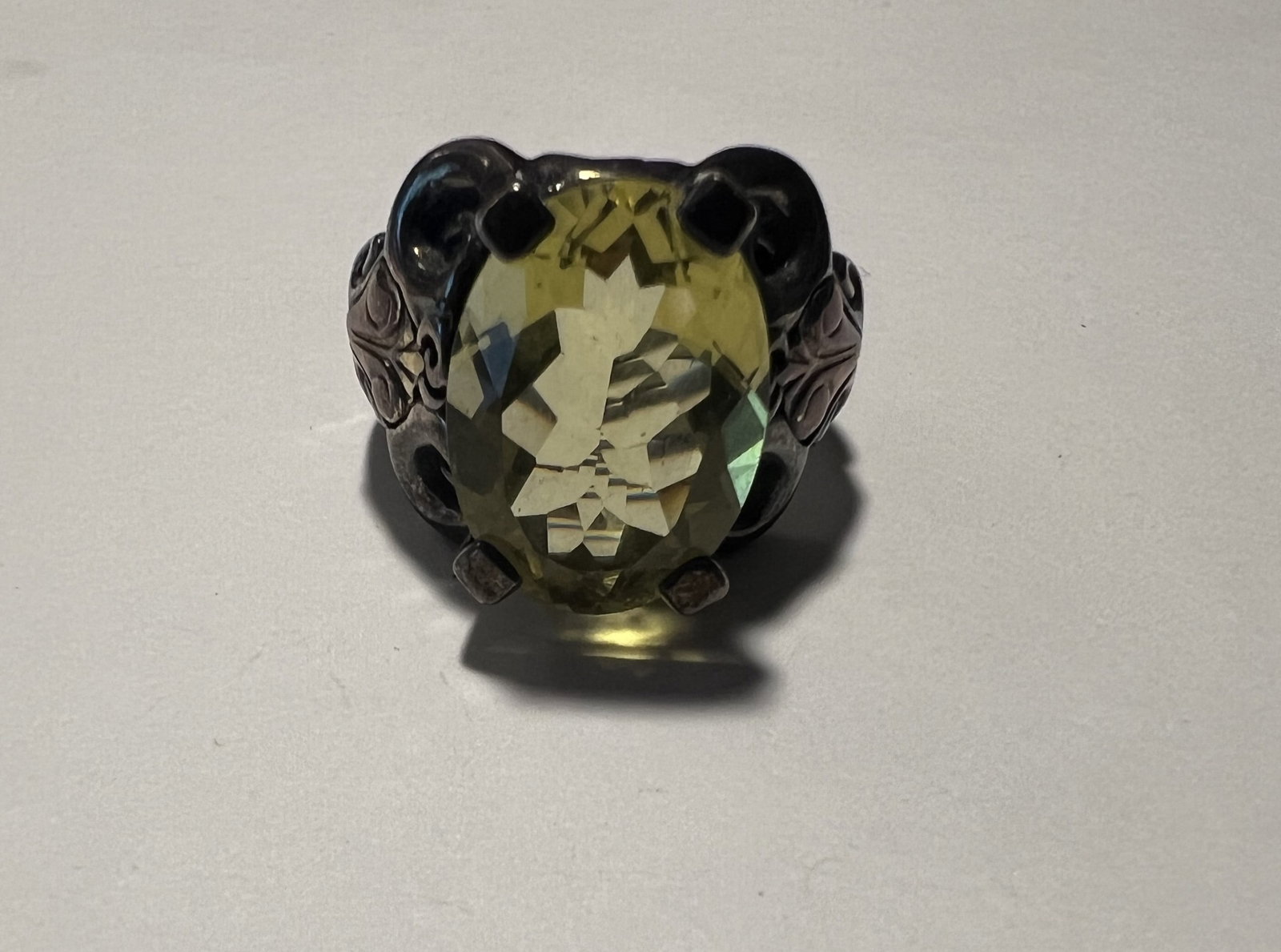 Ann King 925 Sterling Silver 18K Gold Faceted Lemon Quartz Fleur-de-Lis Scroll Cocktail Ring (1 of 3)