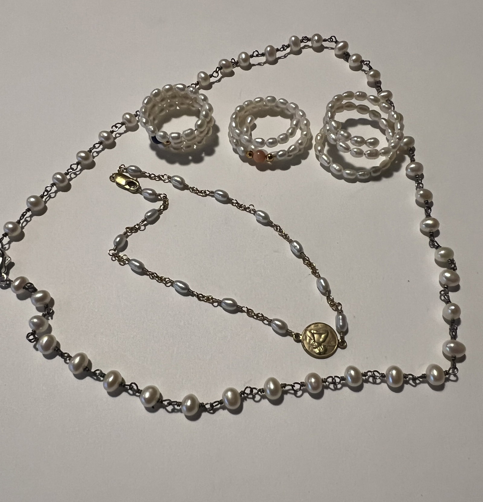 Milly / Italian Sterling Silver & Freshwater Pearl Necklace, Bracelet, and Ring Suite (1 of 3)