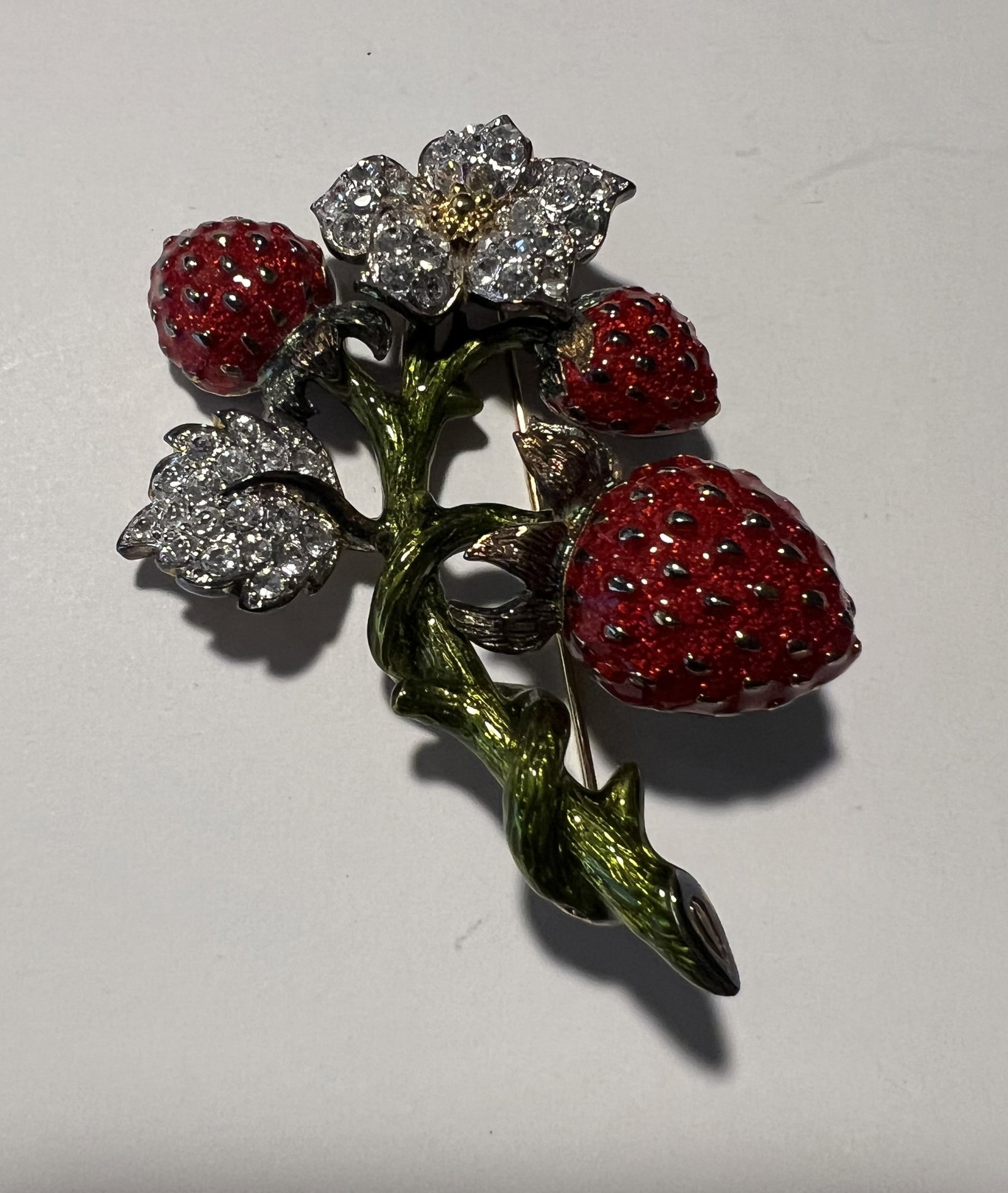Vintage Kenneth Jay Lane KJL Red Enamel Rhinestone Strawberry Fields Brooch Pin (1 of 5)