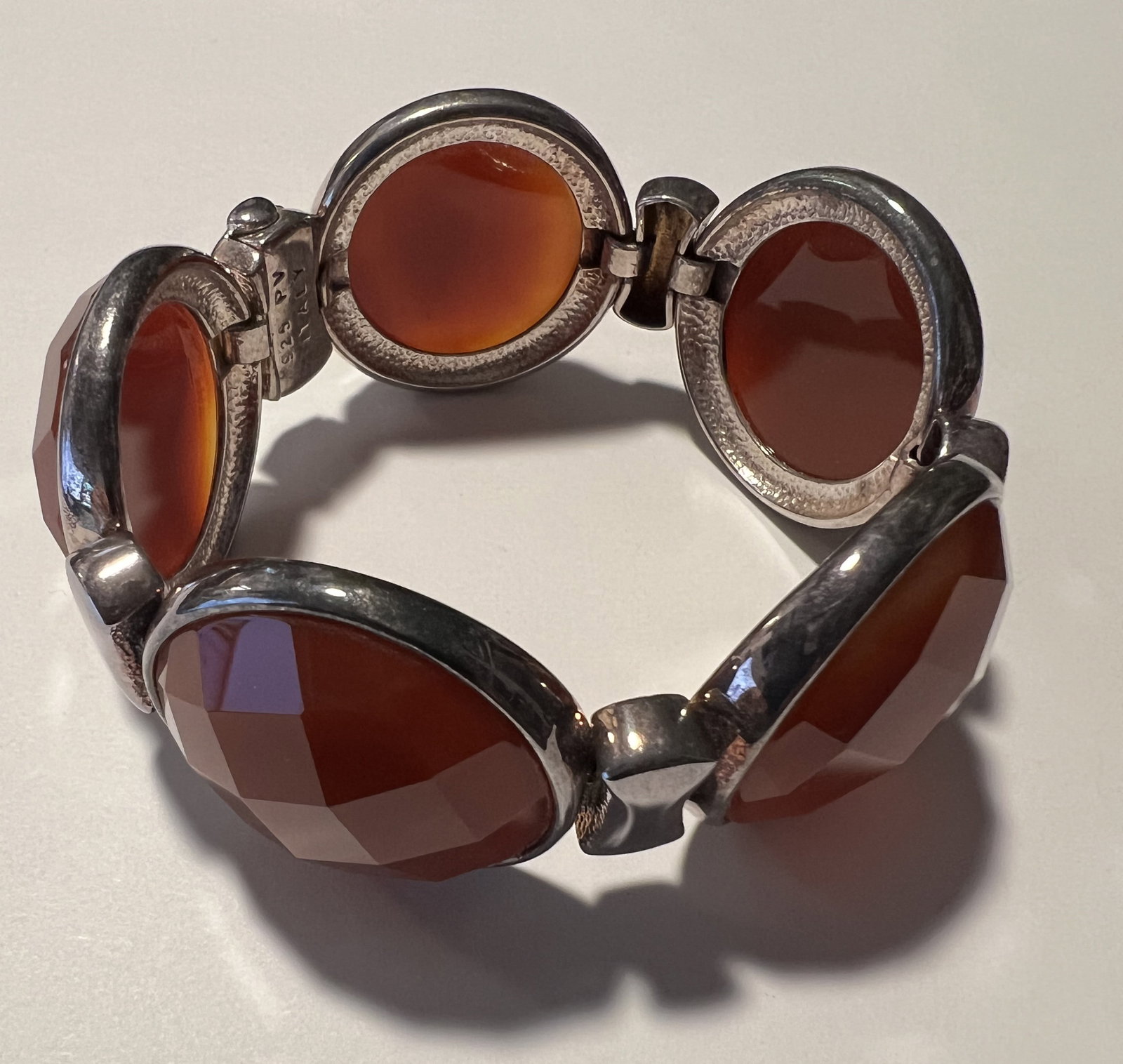Paola Valentini Italy Sterling Silver 925 Faceted Carnelian Link Bracelet (1 of 3)