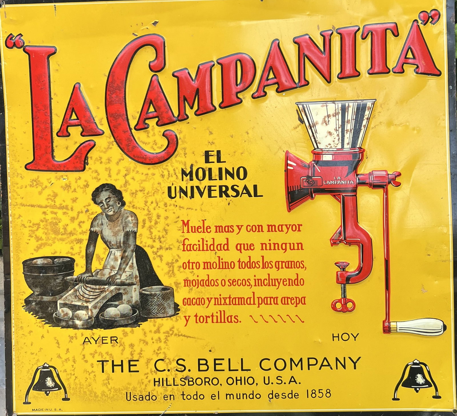 Vintage "La Campanita" Tin Advertising Sign This is a vintage, square porcelain-enamel or tin (1 of 1)