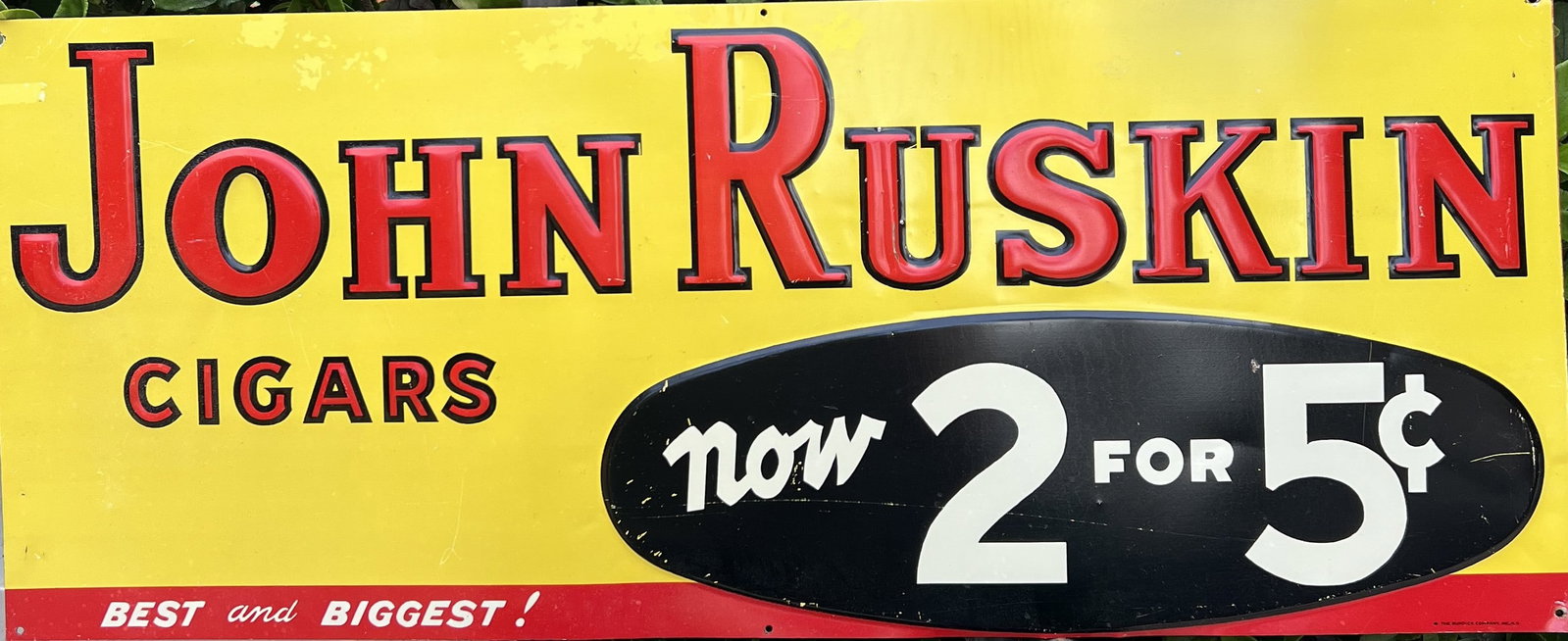 This is an original, single-sided antique tin lithograph advertising sign for John Ruskin Cigars. (1 of 1)