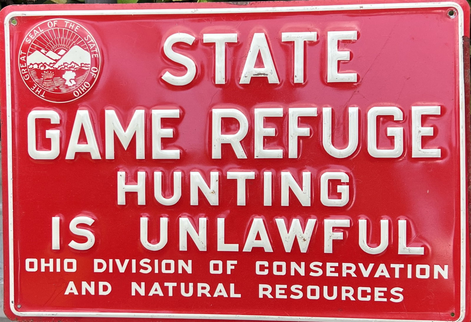 Vintage 1940s Ohio Division of Conservation "State Game Refuge" Embossed Metal Sign (1 of 1)