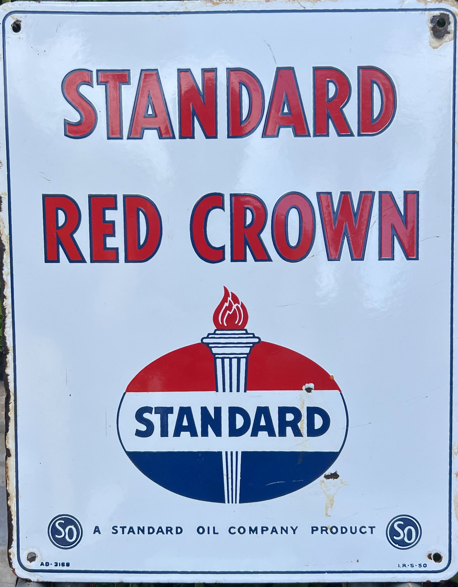 Vintage 1950 Standard Red Crown Gas Pump Plate Porcelain Sign 12x15 (1 of 1)