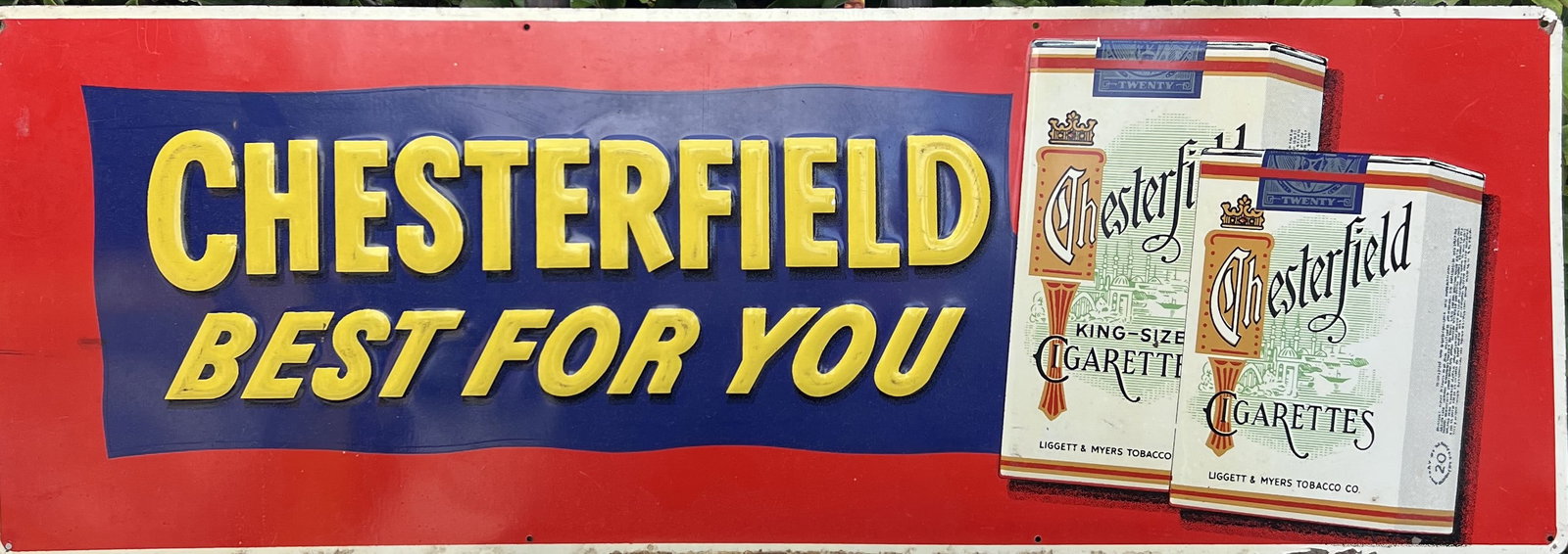 This is an original, 1950s single-sided tobacco advertising sign for Chesterfield Cigarettes (1 of 1)