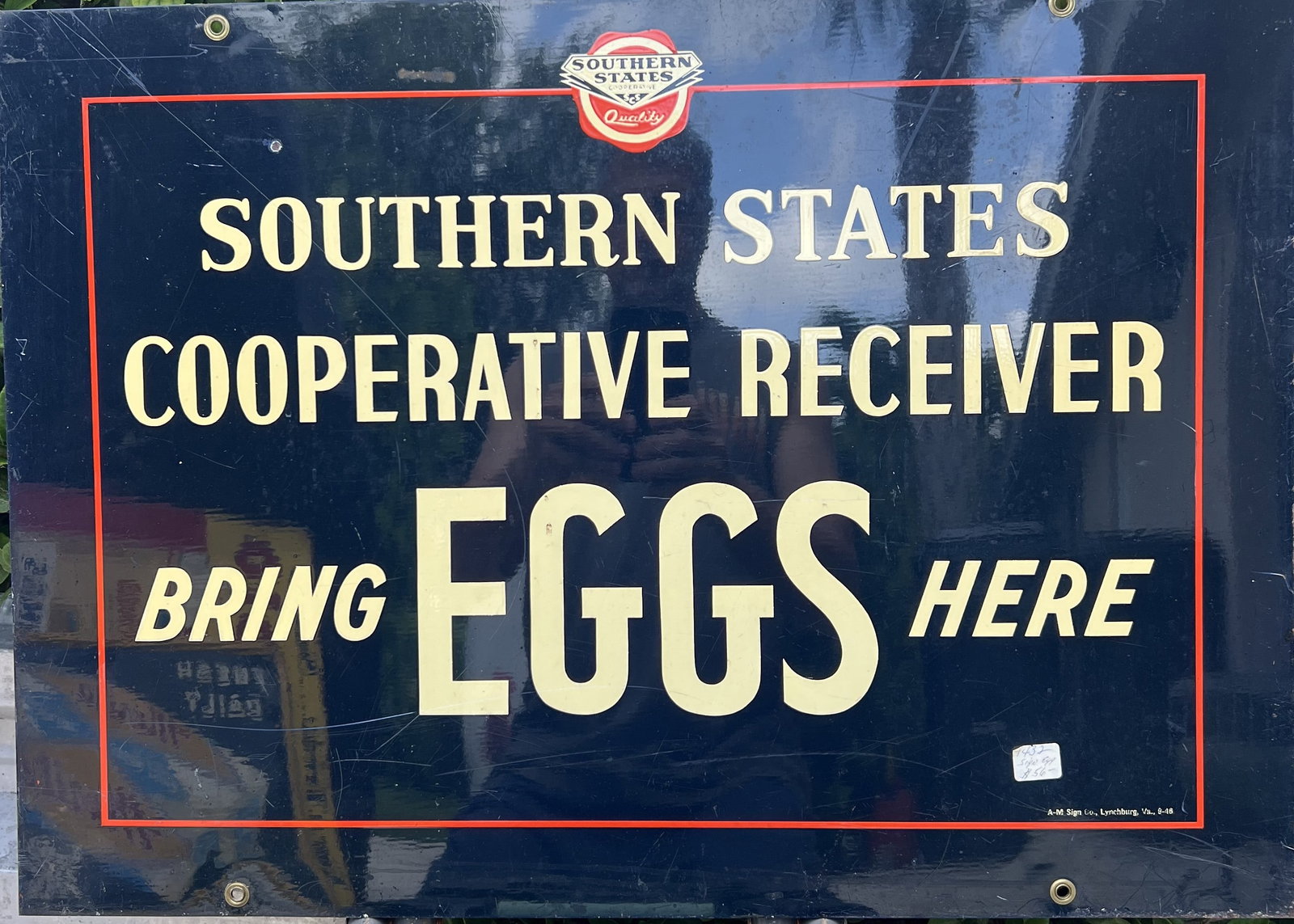 Vintage Southern States Cooperative "Bring Eggs Here" Double-Sided Metal Sign (1 of 1)