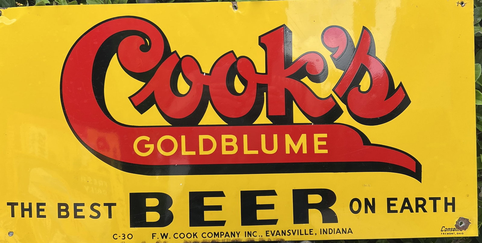 Vintage Cook’s Goldblume Beer Double-Sided Tin Advertising Sign – 28" x 14" (1 of 1)