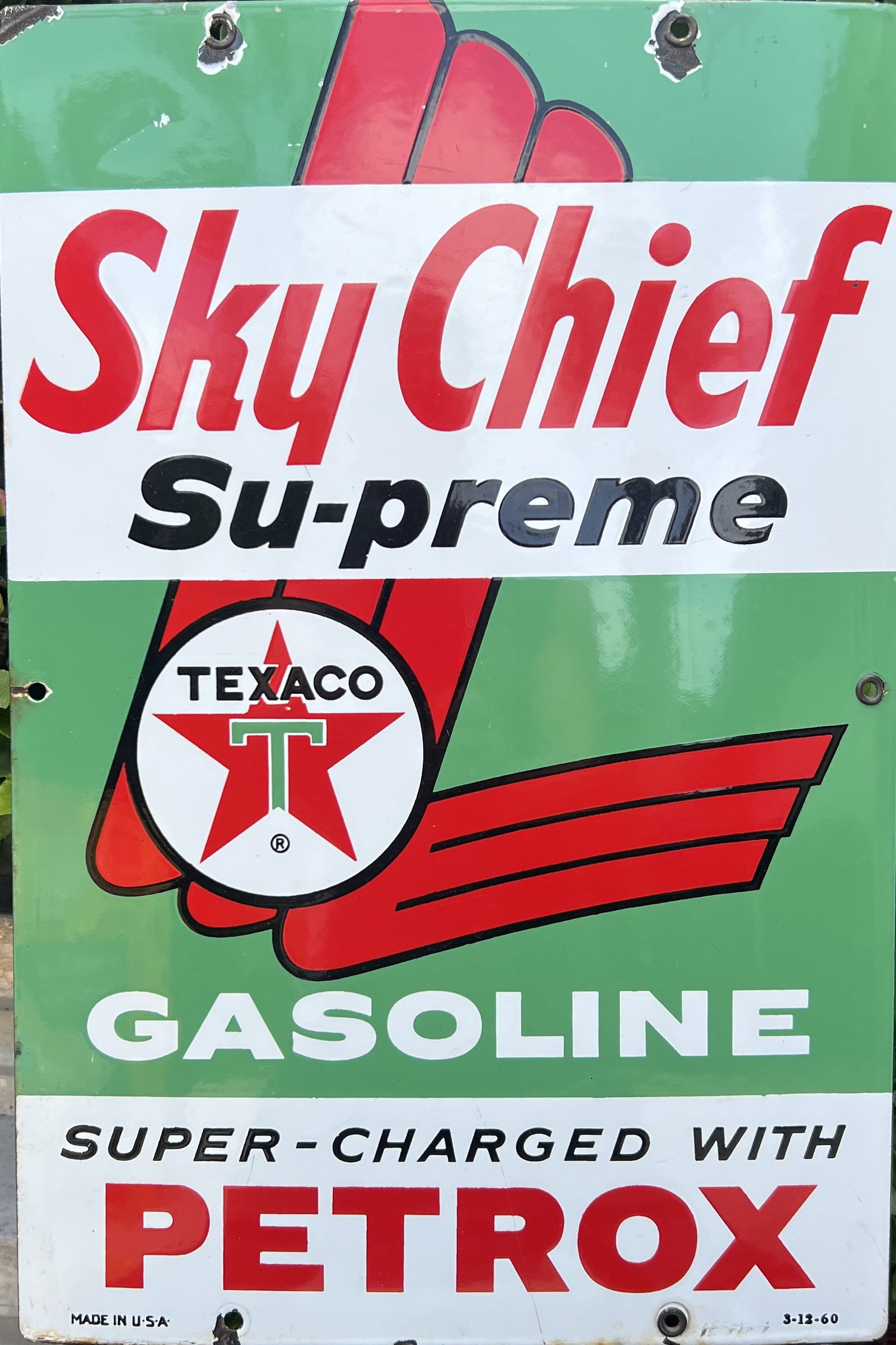 Vintage 1960 Texaco Sky Chief Su-preme Gas Pump Plate Sign (1 of 1)