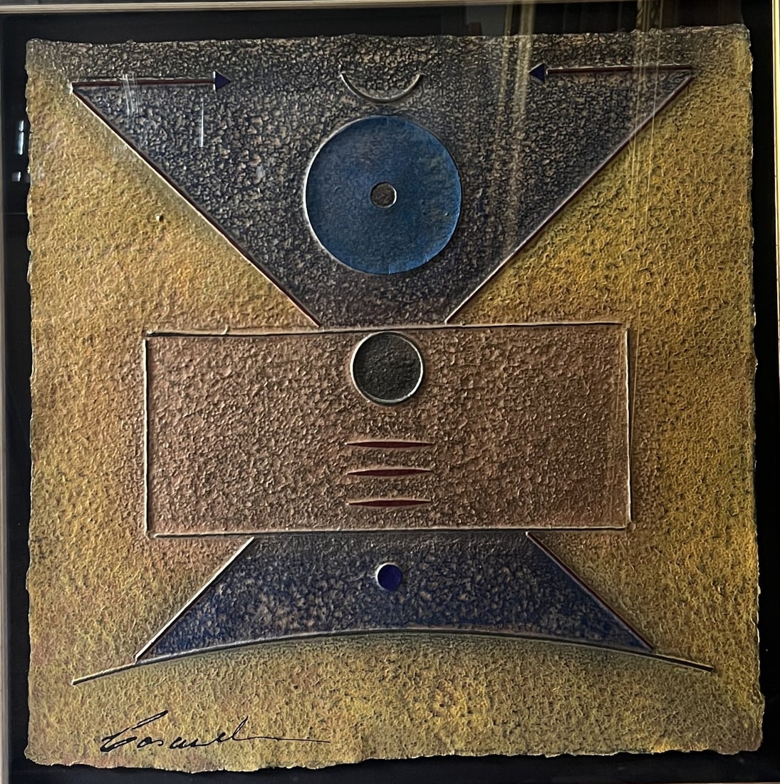 Gronk (Glugio "Gronk" Nicandro, b. 1954) Untitled (Abstract Totem / Composition): Based on the images provided, particularly the signature, this is a distinctive mixed-media cast paper relief piece by the American contemporary artist Gronk (Glugio "Gronk" Nicandro, b. 1954), a high