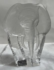 Mats Jonasson Sweden 6" Crystal Elephant Sculpture - Signature Collection (1 of 2)