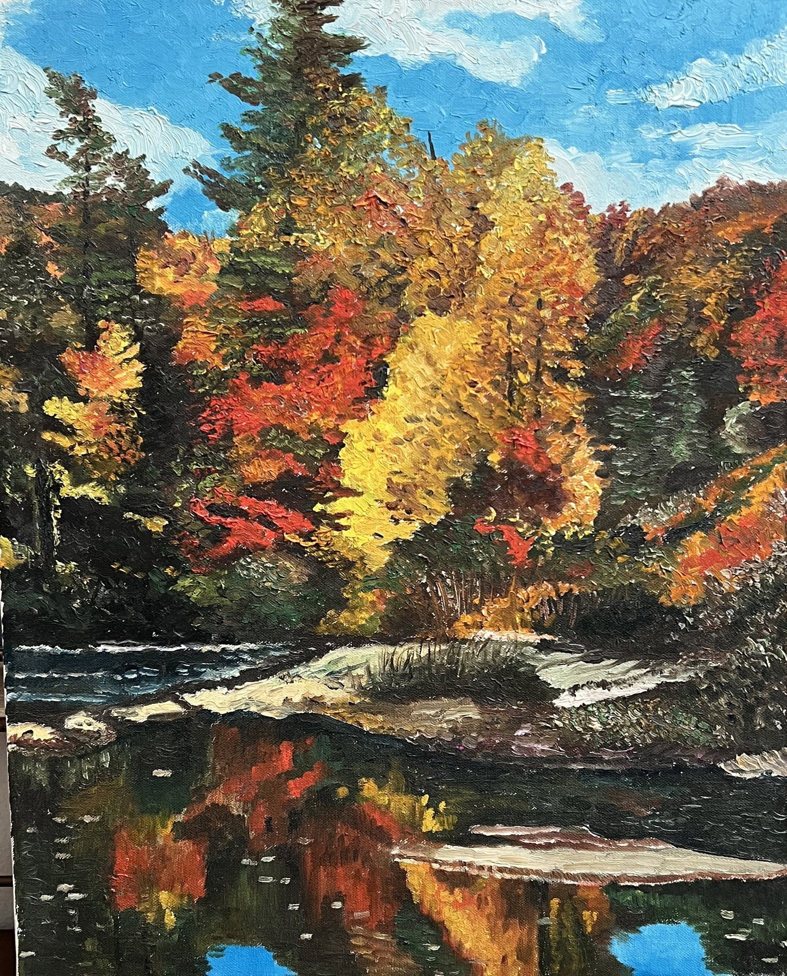 Vintage Autumn Landscape Oil Painting by Art Krug – 20x16 Unframed Canvas Reflection (1 of 2)