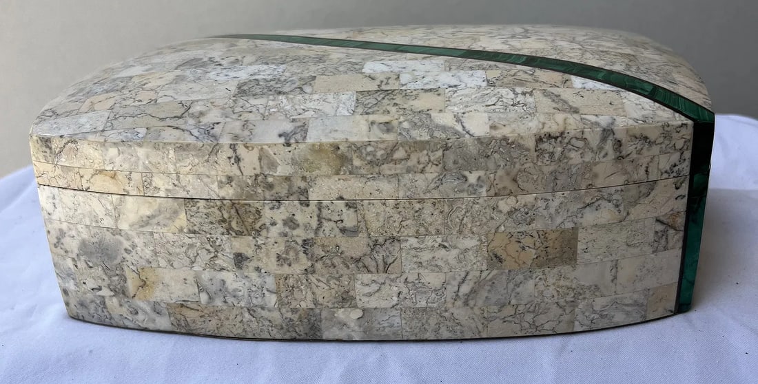 Maitland-Smith Tessellated Marble and Malachite Hinged Box (1 of 4)