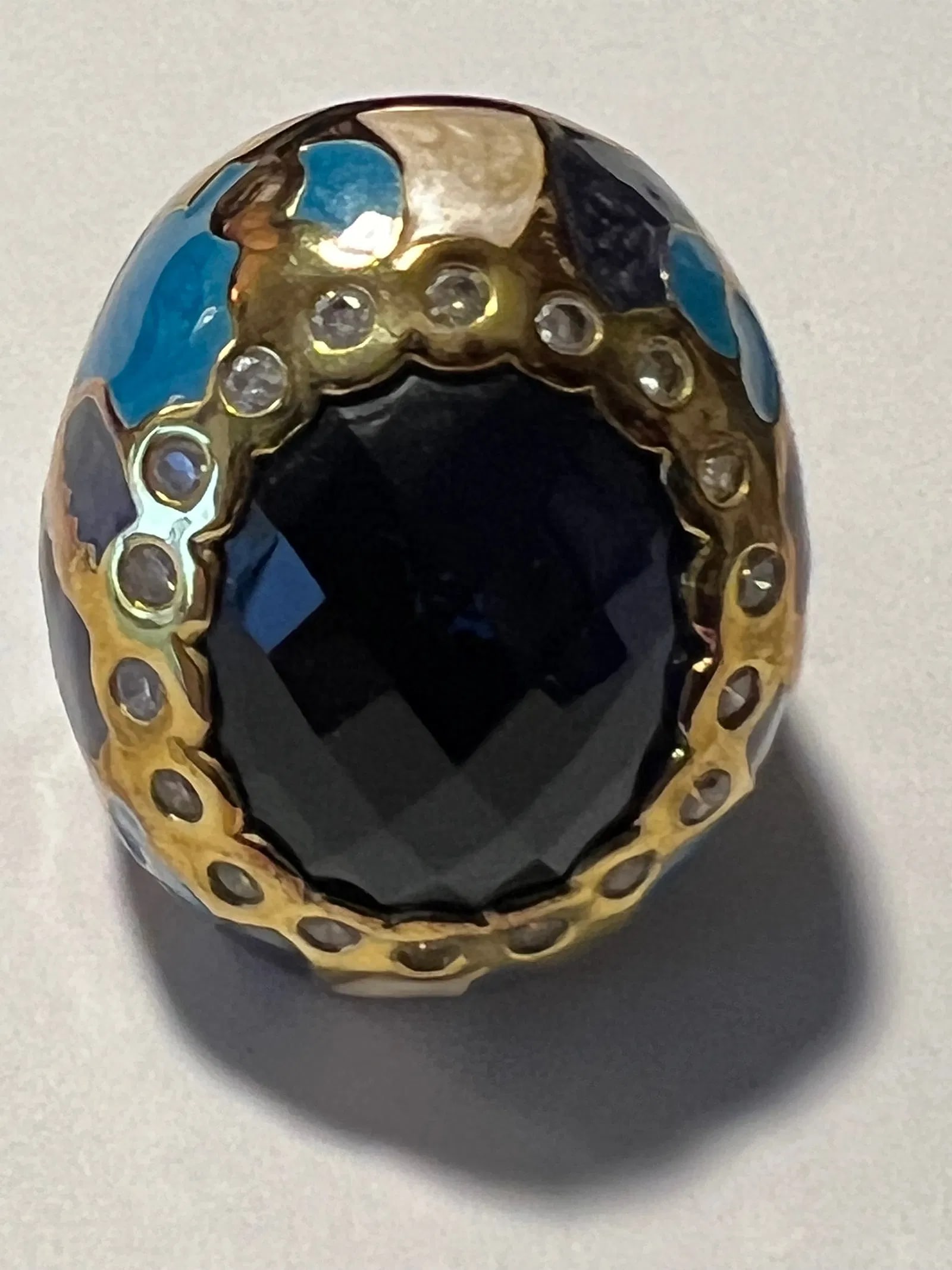 Lauren G. Adams LGA Multi-Color Enamel Crystal Dome Statement Cocktail Ring: This is a vibrant fashion cocktail ring by the designer brand Lauren G. Adams, known for bold, trend-setting colorful enamelware. Item Description Design & Main Stone: , the ring features a substantia