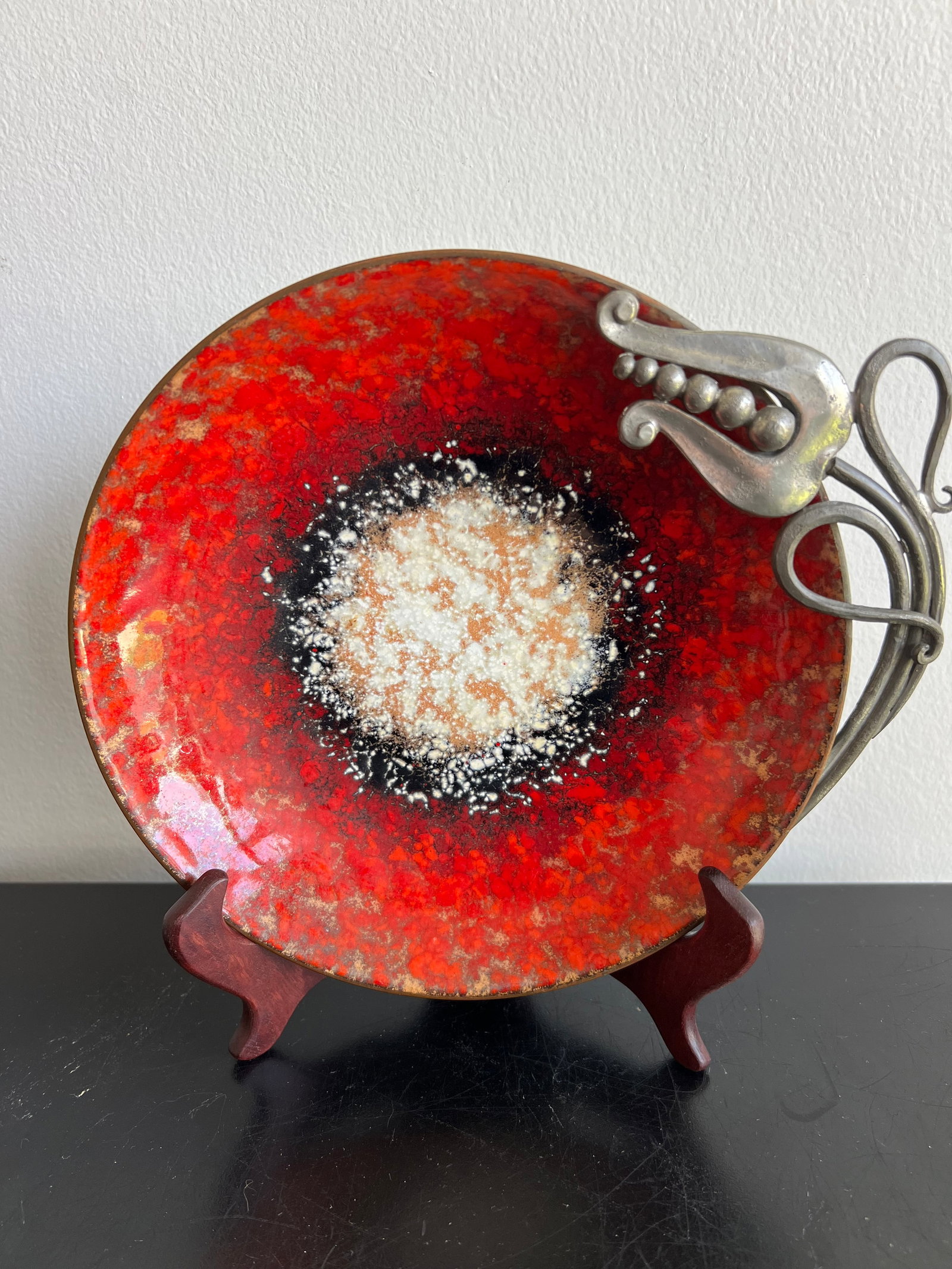 Vintage Nekrassoff Fired Enamel on Copper Dish with Pewter Floral Handle (1 of 2)
